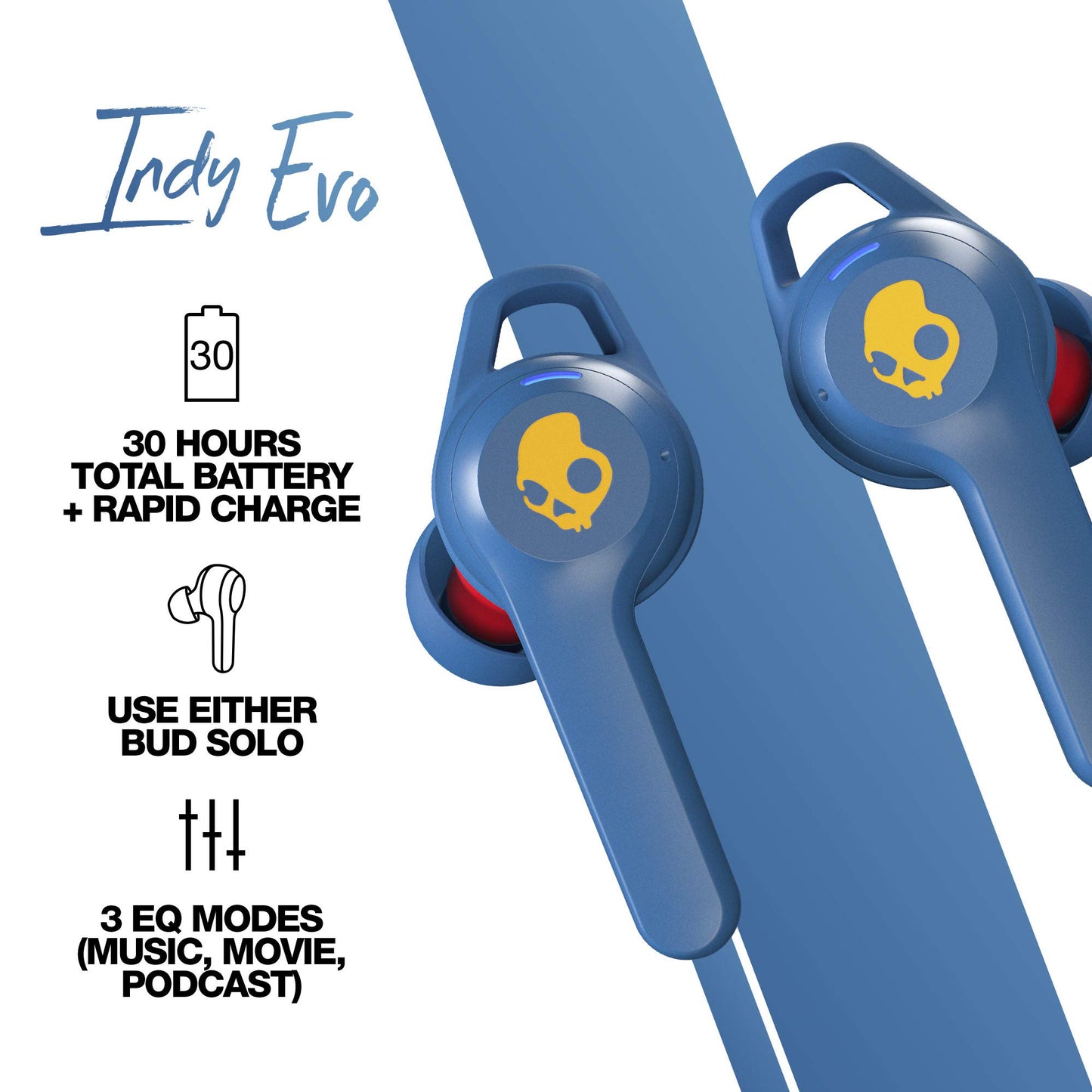 Skullcandy Indy Evo in-Ear Wireless Earbuds, 30 Hr Battery, Microphone, Works with iPhone Android and Bluetooth Devices - Black