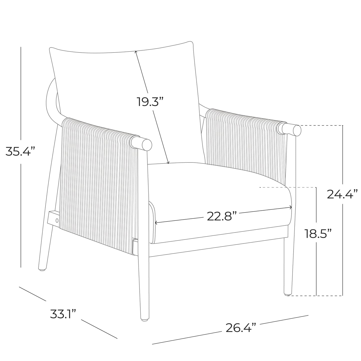 CHITA Braid Accent Chair, Modern Armchair with Solid Wooden Armrest for Living Room and Bedroom, Boho Reading Chair, Cream