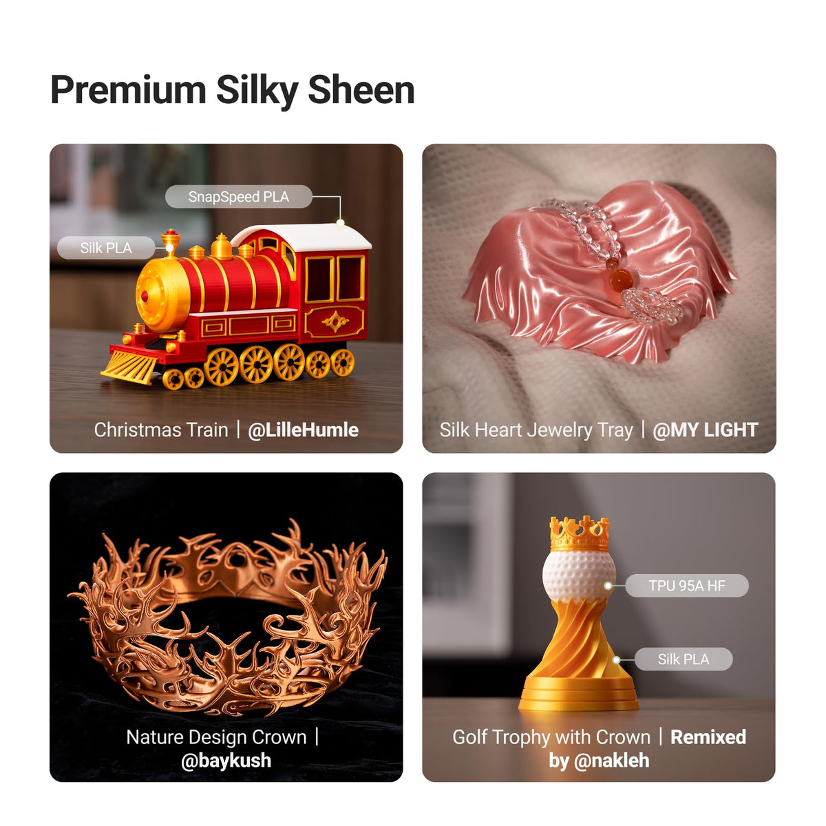 Snapmaker Silk PLA Filament 1.75mm, PLA 3D Printer Filament 1kg (2.2lbs)