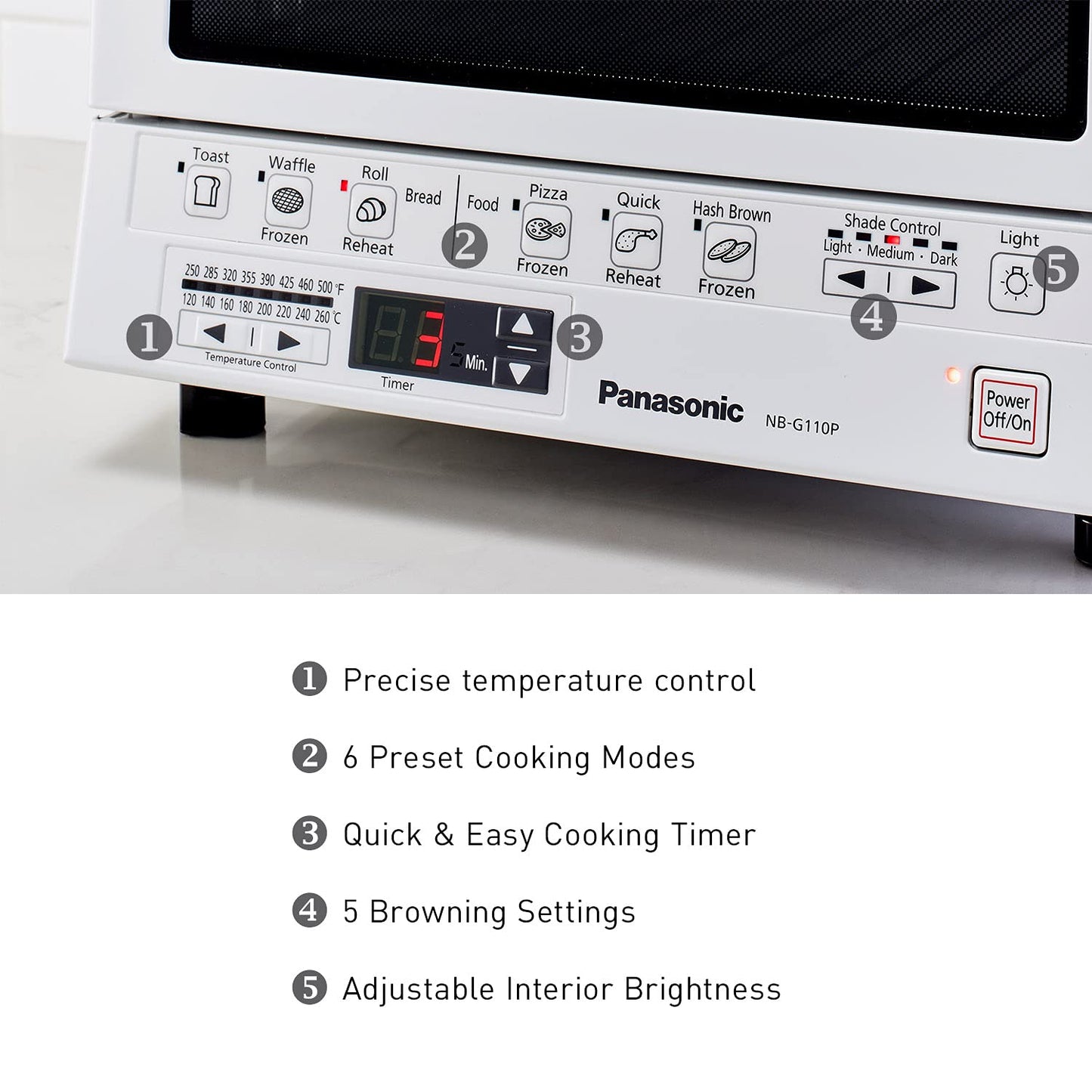 Panasonic FlashXpress Toaster Oven Countertop, 4-Slice Small Toaster Oven Compact Size with Double Infrared Heating, 6 Auto Cook Options and Precise Temperature Control, 1300W - NB-G110P (Silver)
