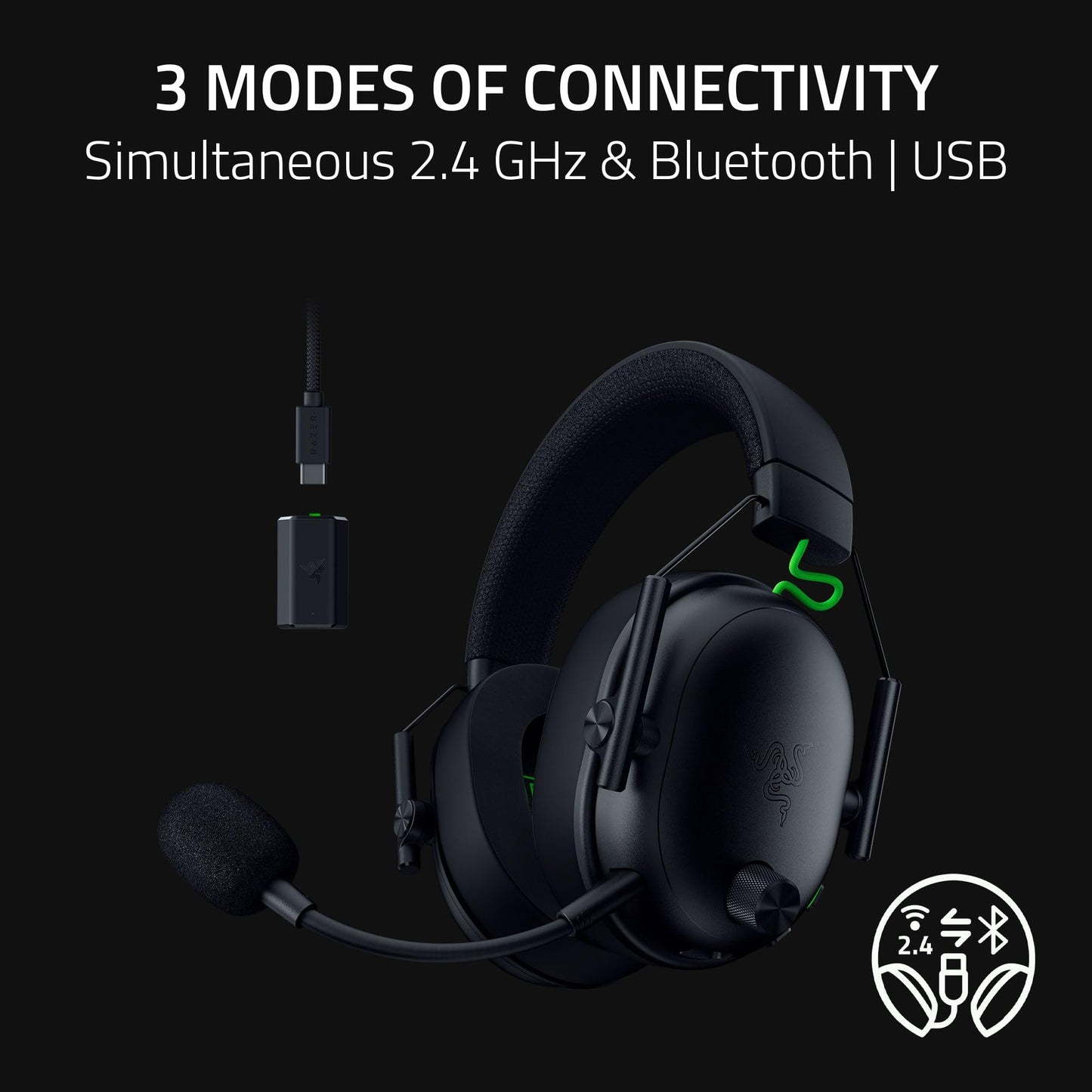Razer BlackShark V3 Wireless Gaming Headset for PC: 50mm Drivers - Super Wideband Mic - 2.4 GHz, Bluetooth, USB - Works with Mac, PS5, Nintendo Switch, Smartphone - 70 Hr Battery - Black
