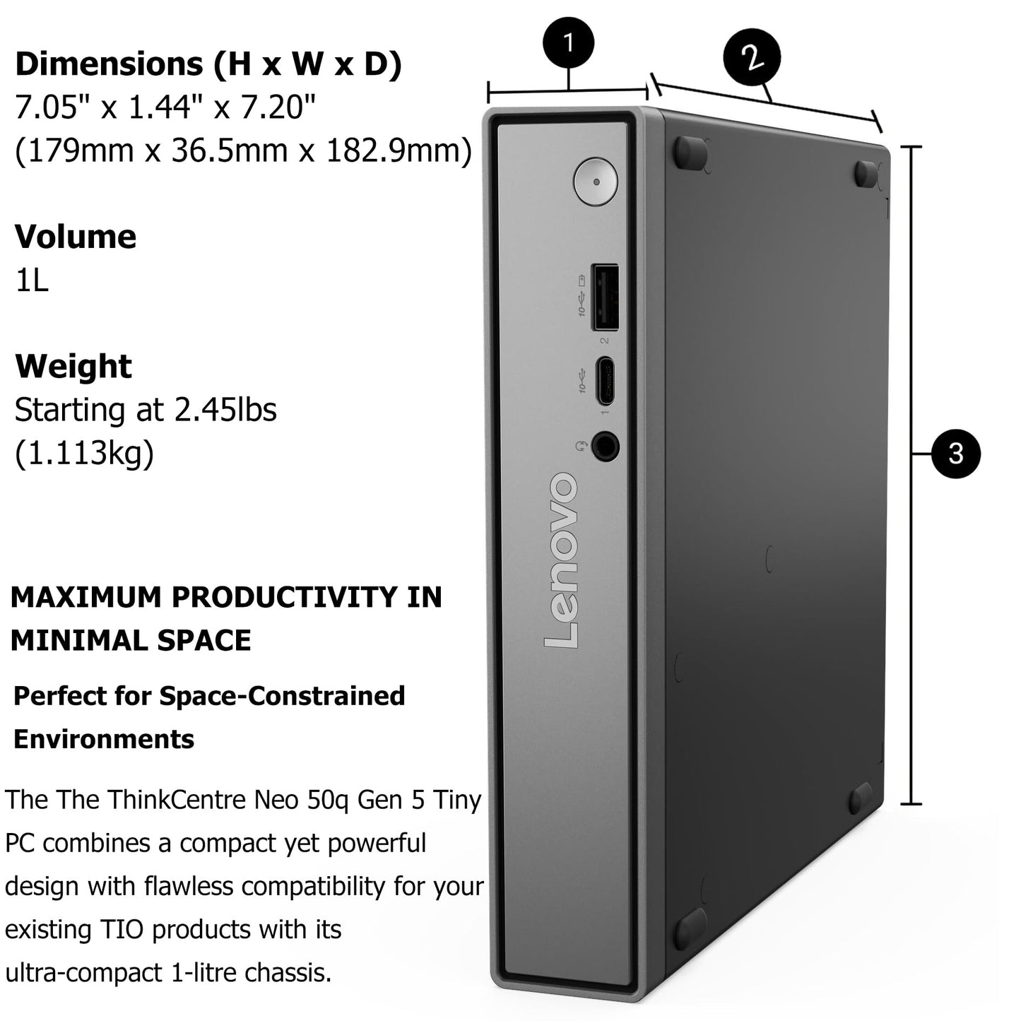 Lenovo ThinkCentre neo 50q Gen 5 Mini Desktop PC, Intel Core i5-13420H 8-Core, 16GB DDR5 RAM, 512GB SSD, WiFi 6E, Bluetooth 5.3, Dual Display, USB-C, Windows 11 Pro - Business Office Remote Work