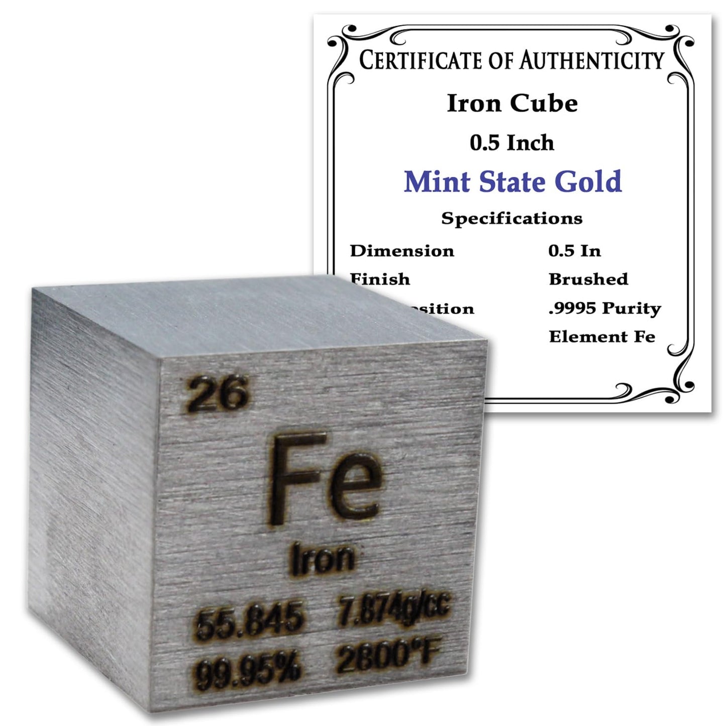 99.95% Pure 1" Inch Copper Cube - Element Design with Certificate of Authenticity