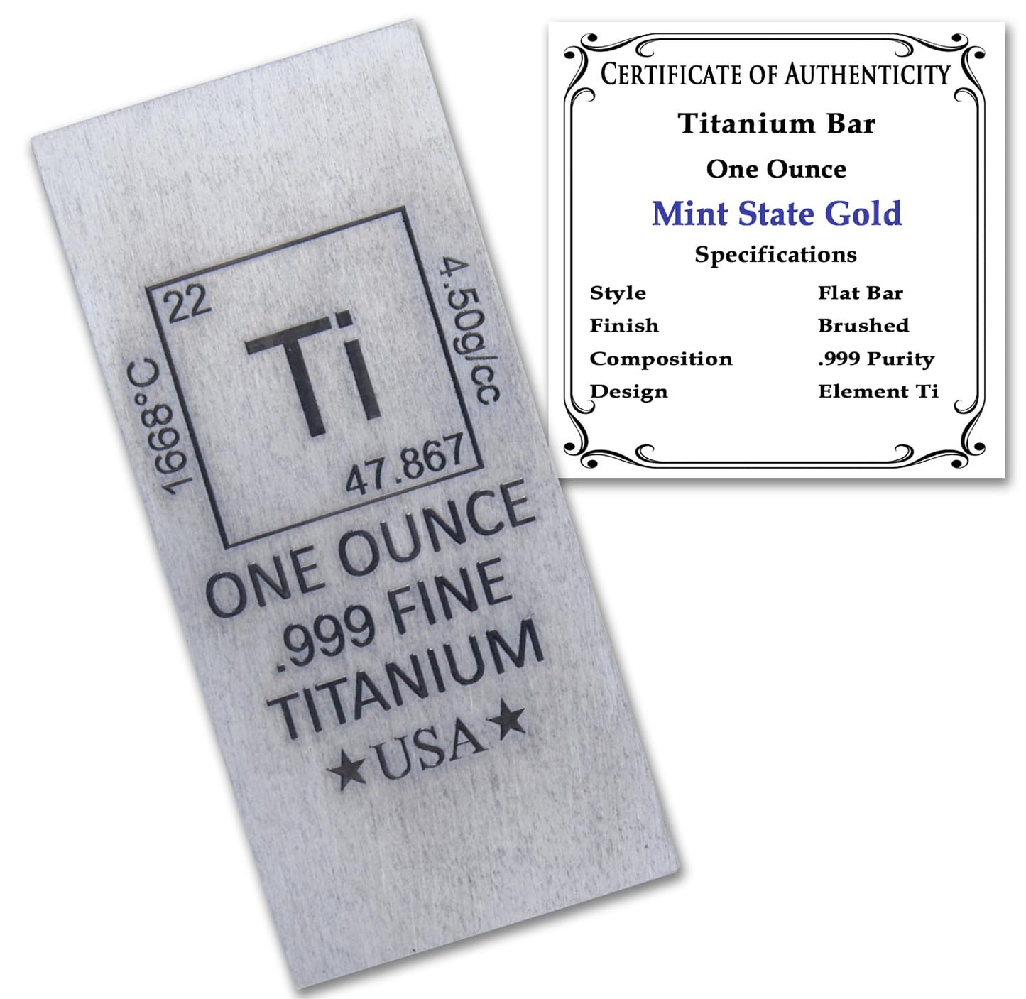 1 oz Silver Plated Bar (Flat Style) .999 Pure Paperweight - Element Design with Certificate of Authenticity