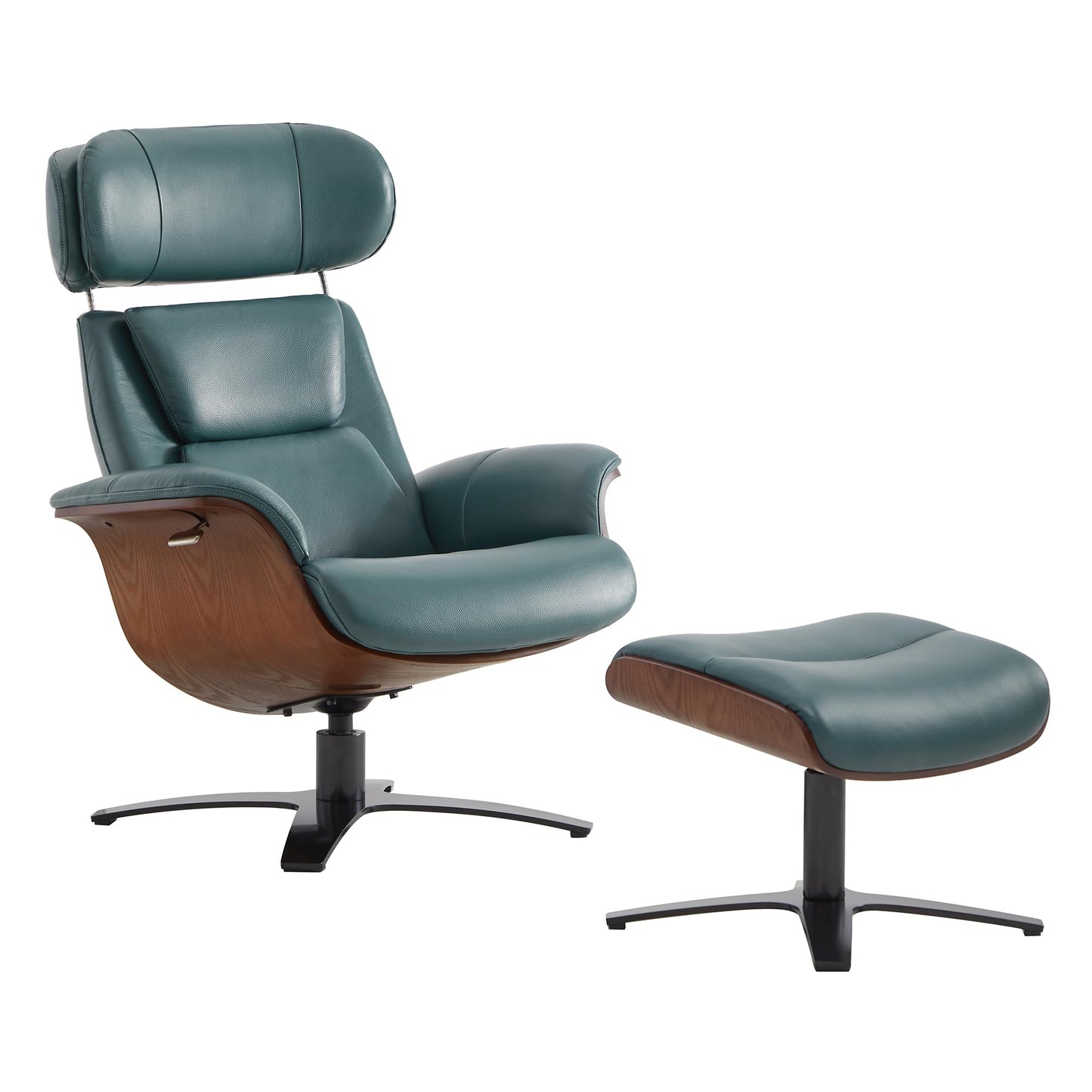 CHITA Genuine Leather Reclining Swivel Chair with Adjustable Headrest and Ottoman for Living Room, Office, Saddle