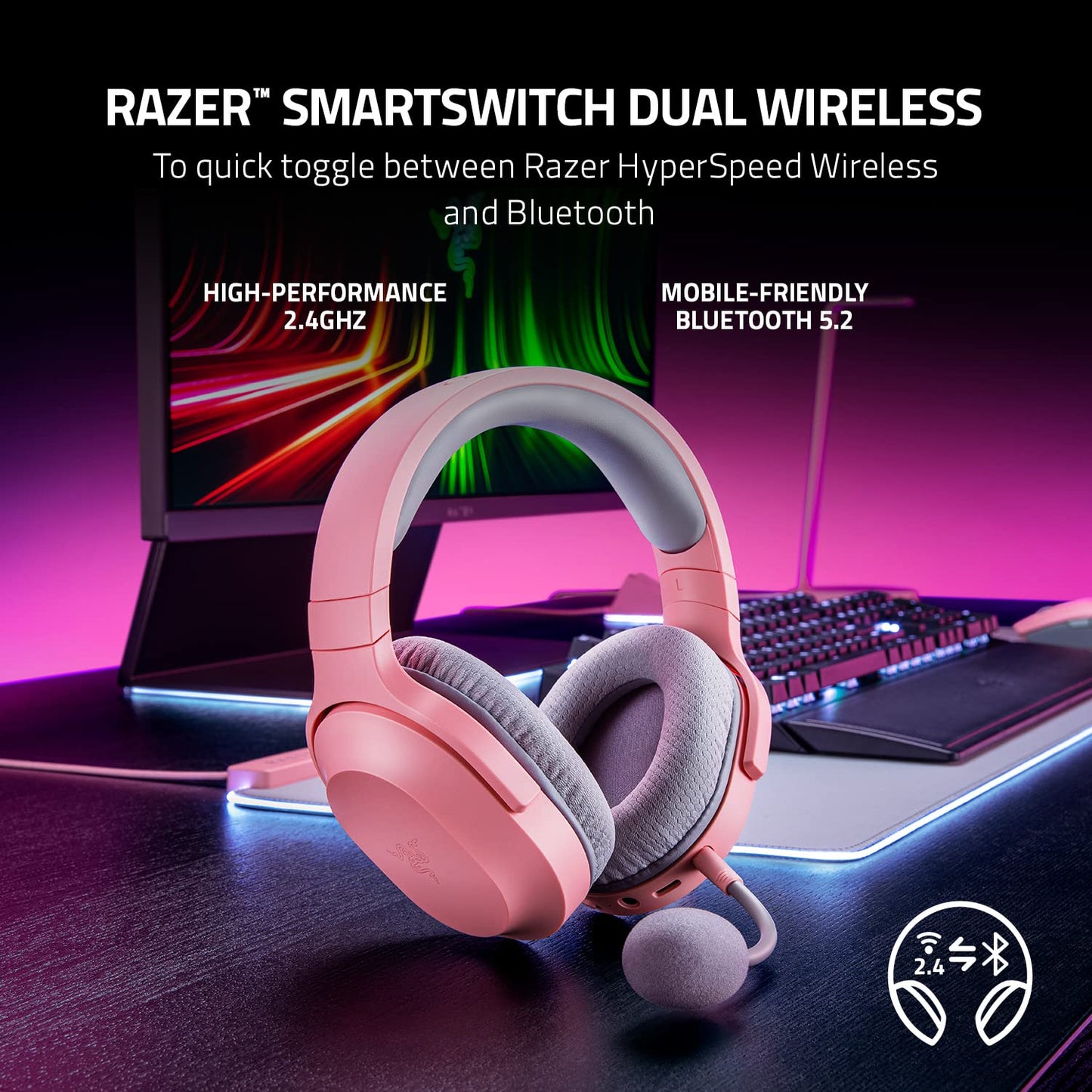 Razer Barracuda X Wireless Gaming & Mobile Headset (PC, PlayStation, Switch 2, Android, iOS): 2.4GHz Wireless + Bluetooth - Lightweight - 40mm Drivers - Detachable Mic - 50 Hr Battery - Black