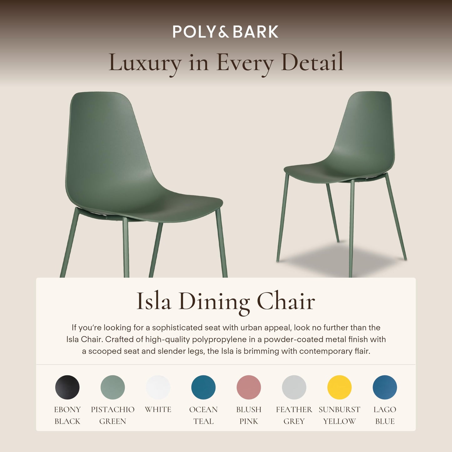 POLY & BARK Isla Modern Dining Chairs Set of 4 – Mid Century Modern Plastic Dining Chair with Metal Legs – Kitchen & Dining Room Chairs – Indoor/Outdoor – White