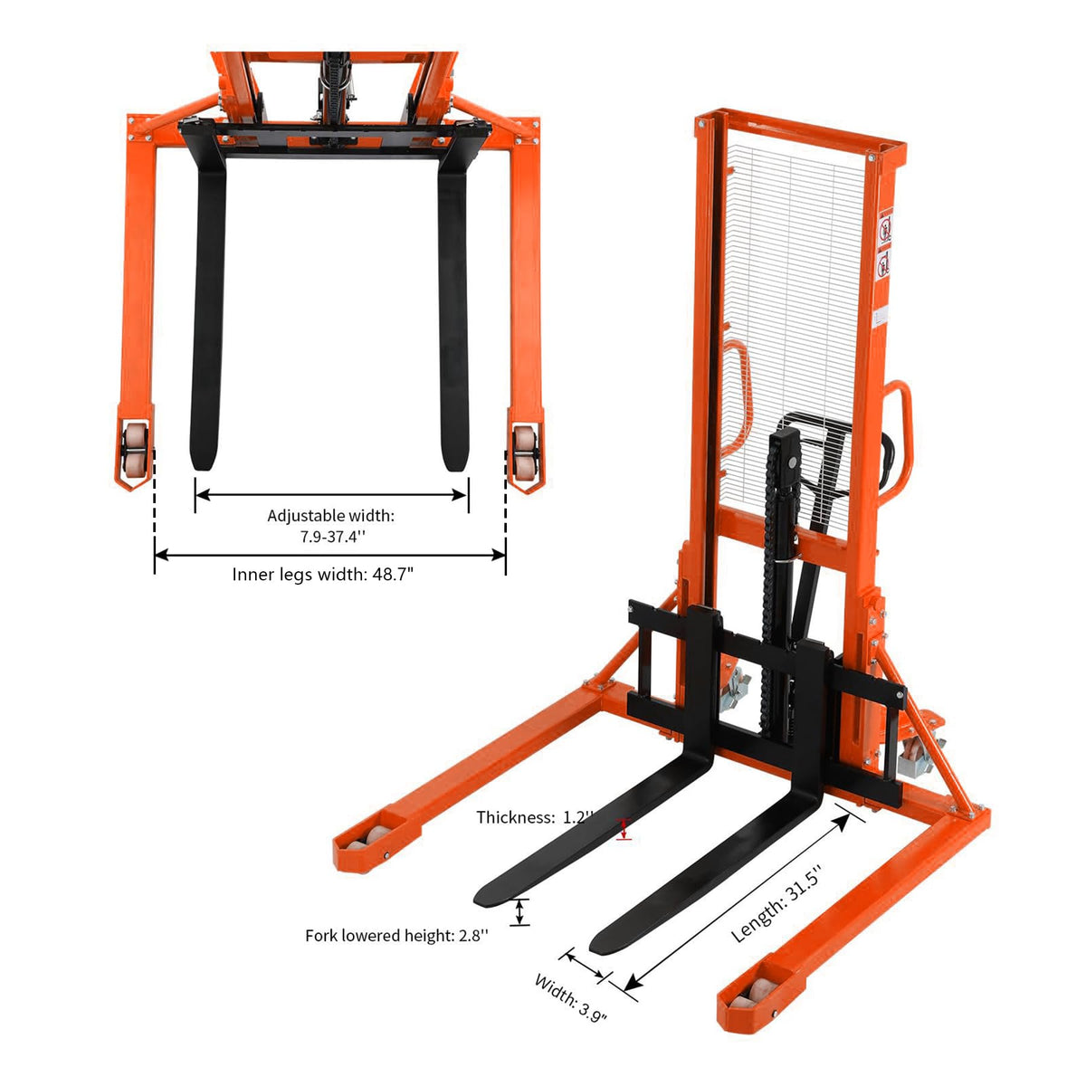 Tory Carrier Manual Pallet Stacker 1100lbs Capacity 63" Lift Height