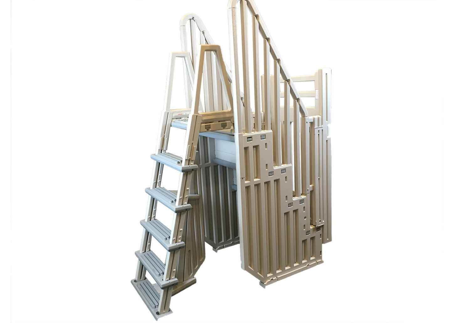 Confer Plastics Step-1X: Sturdy Above Ground Entry System with Dual Handrails and Slip-Resistant Steps, Easy Installation, Supports up to 400 lbs - Proudly Made in USA. Warm Grey with Grey Treads