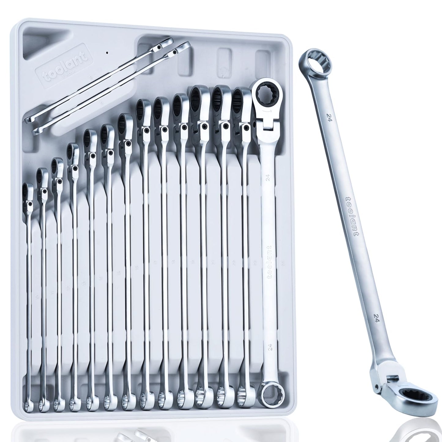 toolant 10mm Extra Long Ratcheting Wrench, Flex Head & Fixed Offset Head Double Box End Combination Wrench, CR-V Steel