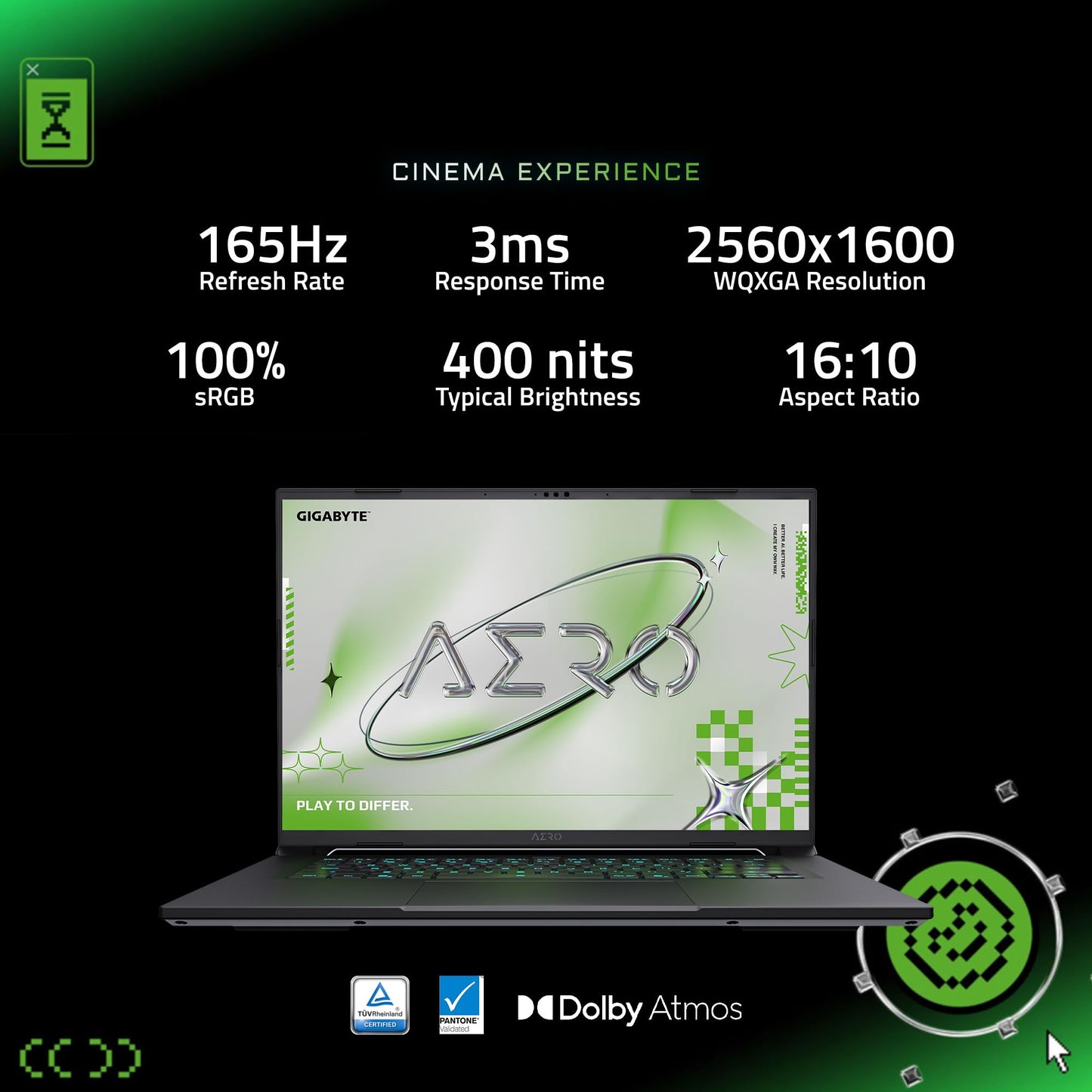 GIGABYTE AERO X16, Copilot+ PC - 165Hz 2560x1600 WQXGA - Manufactured by NVIDIA GeForce RTX 5070 - AMD Ryzen AI 9 HX 370-1TB SSD with 32GB DDR5 RAM - Windows 11 Home - Space Gray - 2WHA3USC64AH
