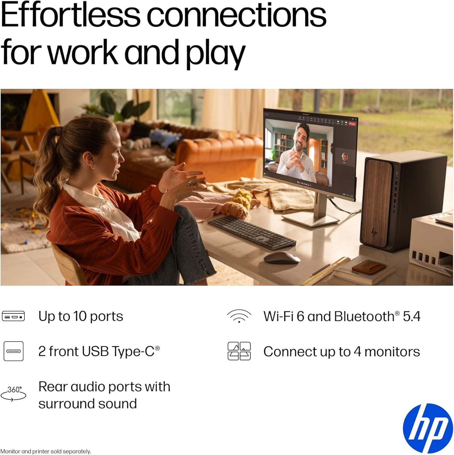 HP 2025 OmniDesk M03 Premium Business Next Gen AI Desktop Computer Intel Core Ultra 5 225(Up to 4.9GHz), 16GB DDR5 RAM, 256GB PCIe SSD,+ 1TB HDD Wi-Fi 6, HDMI, DP, 2-Monitor Support 4K, Windows 11