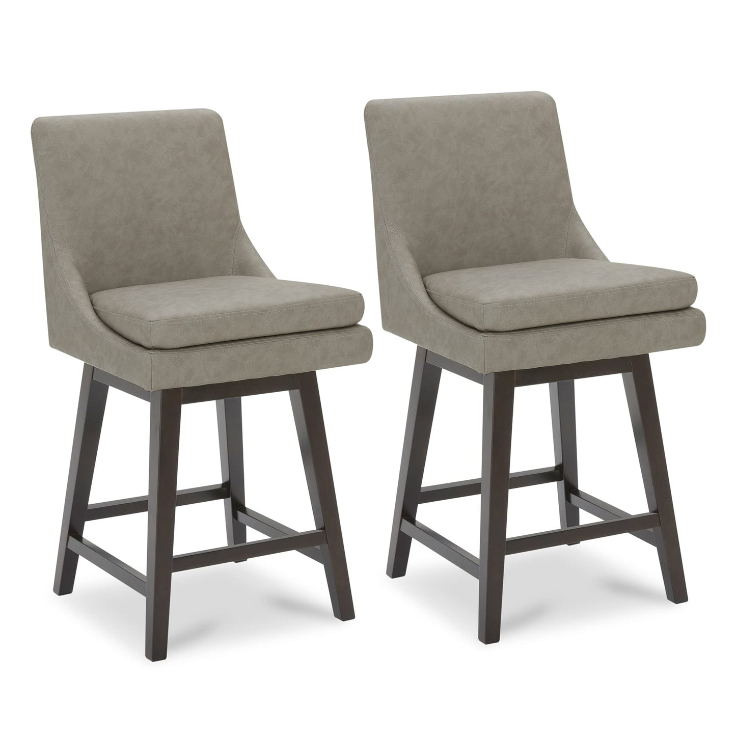 CHITA Bar Height Swivel Barstool with Back Set of 2, FSC Certified Upholstered Bar Stool, 30.7" H Seat Height, Fabric in Ivory
