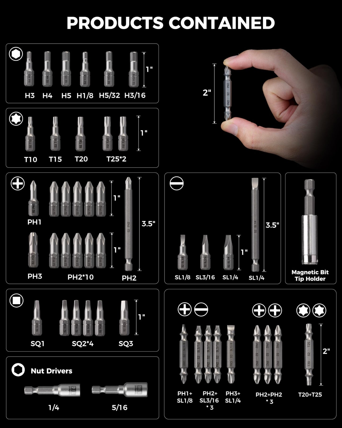 toolant Complete impact driver Bit Set, 40-Piece S2 Steel Impact Bits Set with Magnetic Holder & Storage Case – Hex, Torx, Phillips, Slotted, Square – for Home DIY, Appliance Repair, Beginner-Friendly