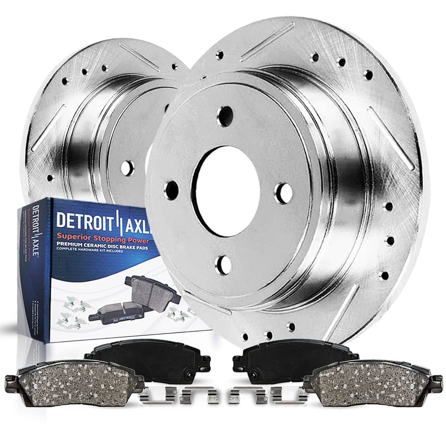 Detroit Axle - Front Brake Kit for Chevy GMC Silverado Sierra 2500HD 3500, Avalanche 2500, Sierra 3500HD, Express Savana 3500 4500 Drilled Disc Brakes Rotors Ceramic Brake Pads Replacement:12.8" inch