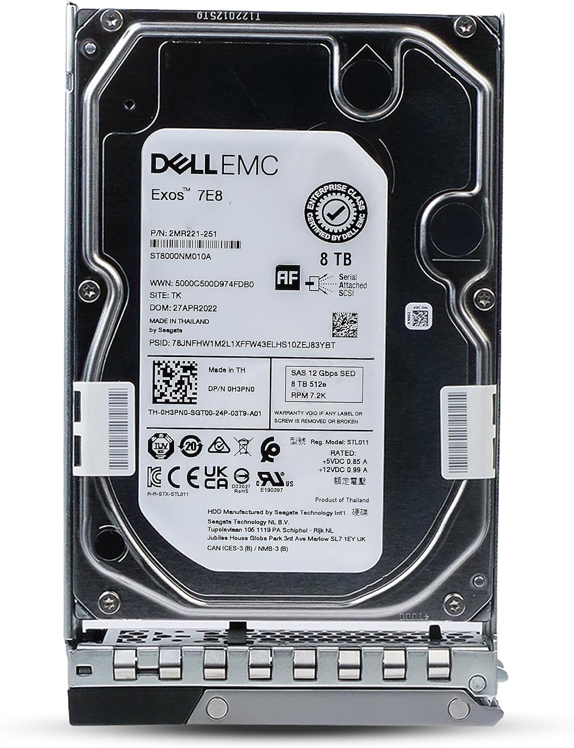 Dell 8TB 7200 RPM SAS 12Gb/s 512e 3.5in Enterprise PowerEdge Hard Drive for R440 R750 R450 T150 R470 T560 T40 R250 R740 R640 T550 T350 R540 R840 ME4024 R650XS R350 R340 0H3PN0 G16 (Renewed)