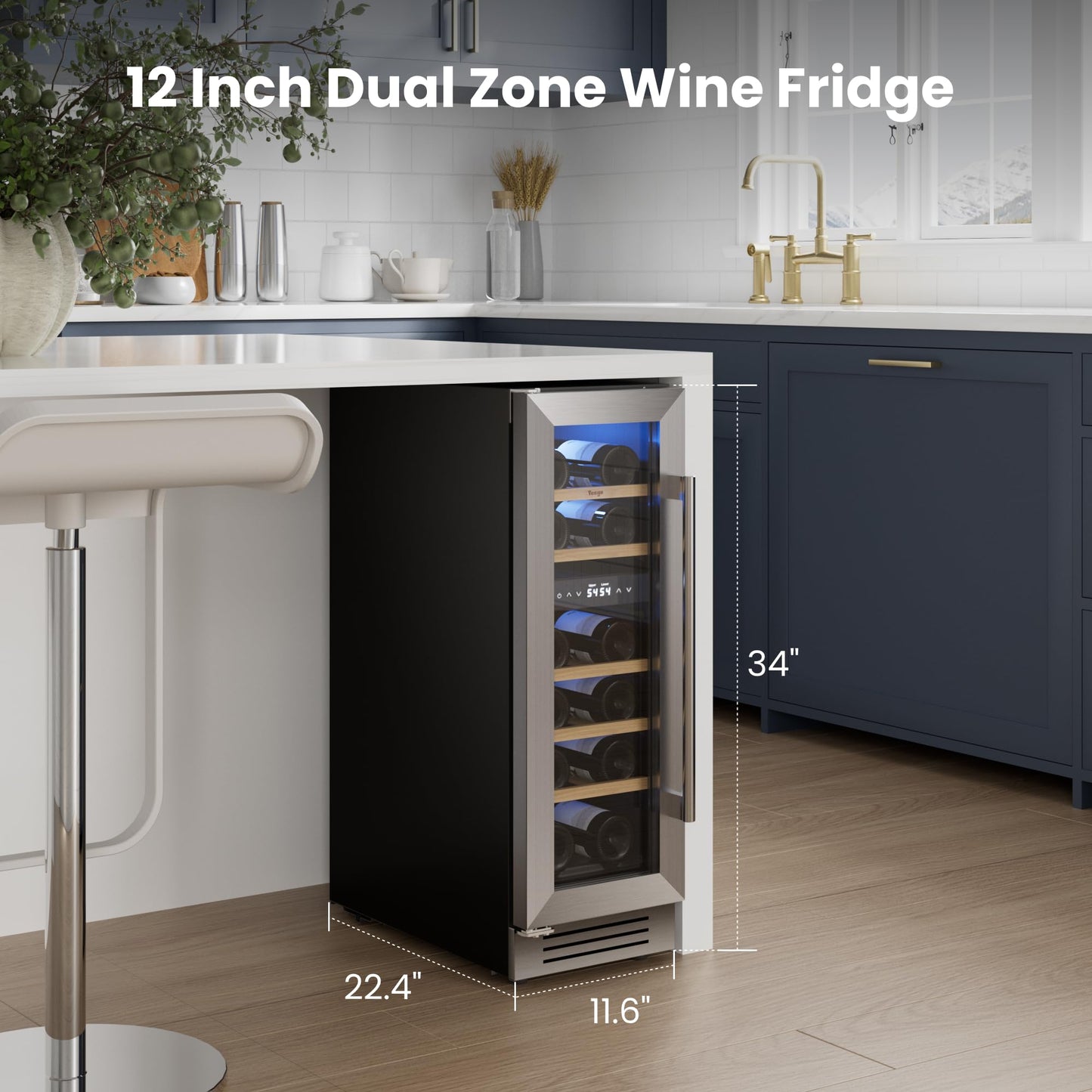 Yeego 24'' Wine Cooler Refrigerator - 52 Bottles Wine Fridge, 40-65°F Dual Zone Wine Refrigerator With Glass Door, Built-In/Freestanding/Under Counter, Adjustable Shelves Fridge for Home Bar Office