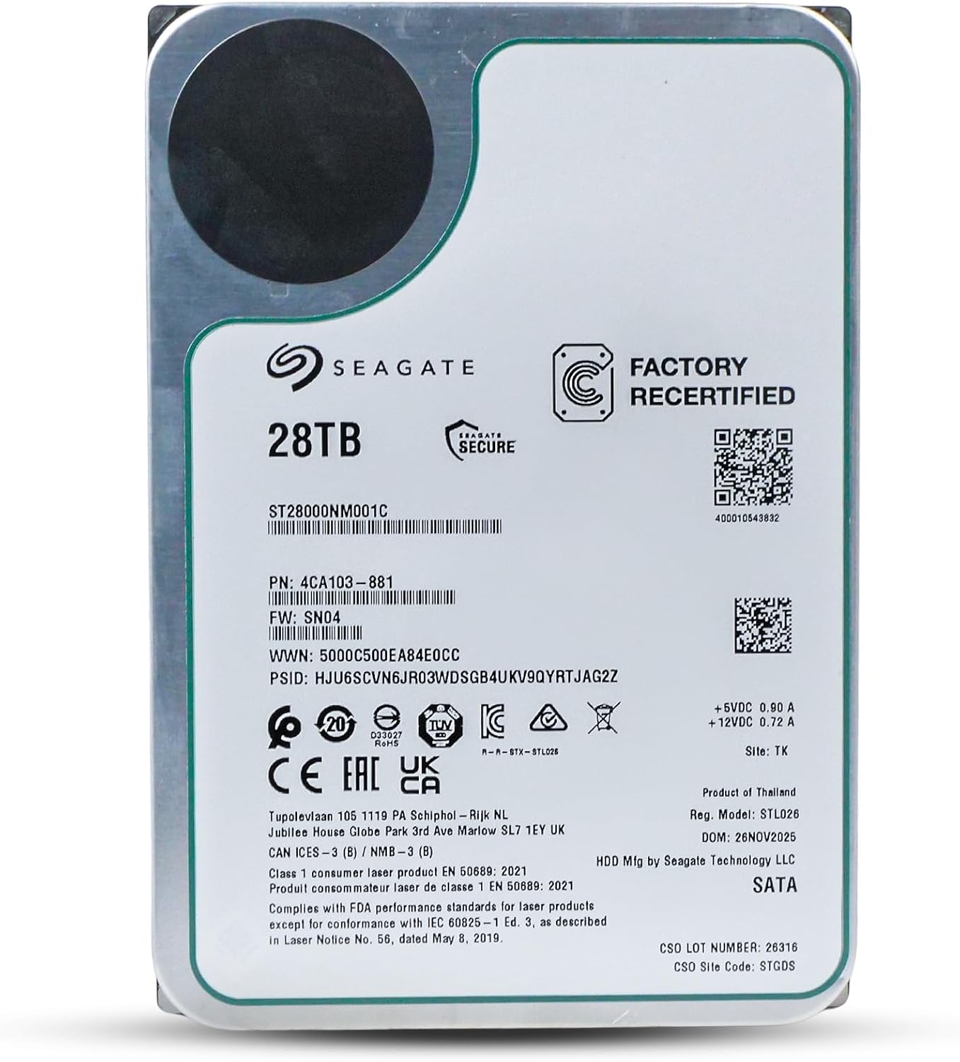 Seagate Exos ST28000NM001C 28TB 7200 RPM SATA 6Gb/s 512e 3.5in Enterprise Hard Drive (Renewed)