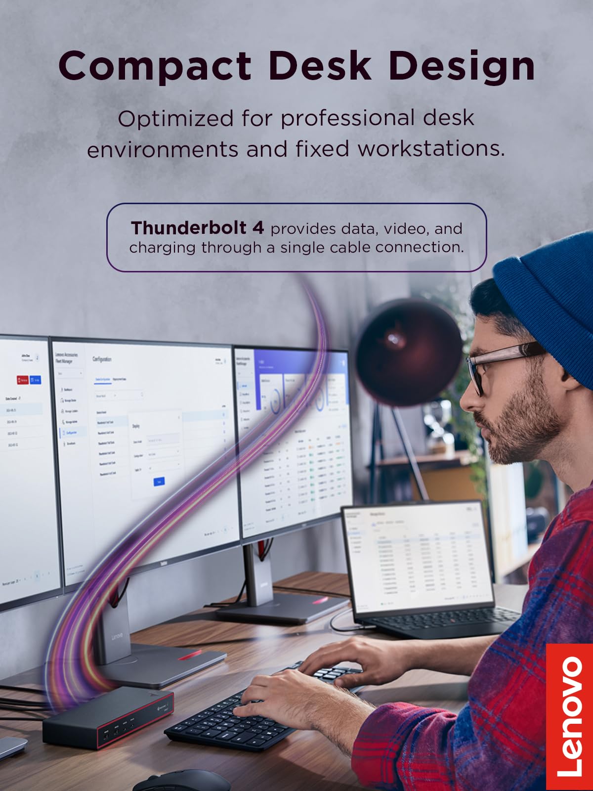 Lenovo ThinkPad Universal Thunderbolt 4 Dock, 4 Displays, Dynamic Power Charging up to 100W, Black