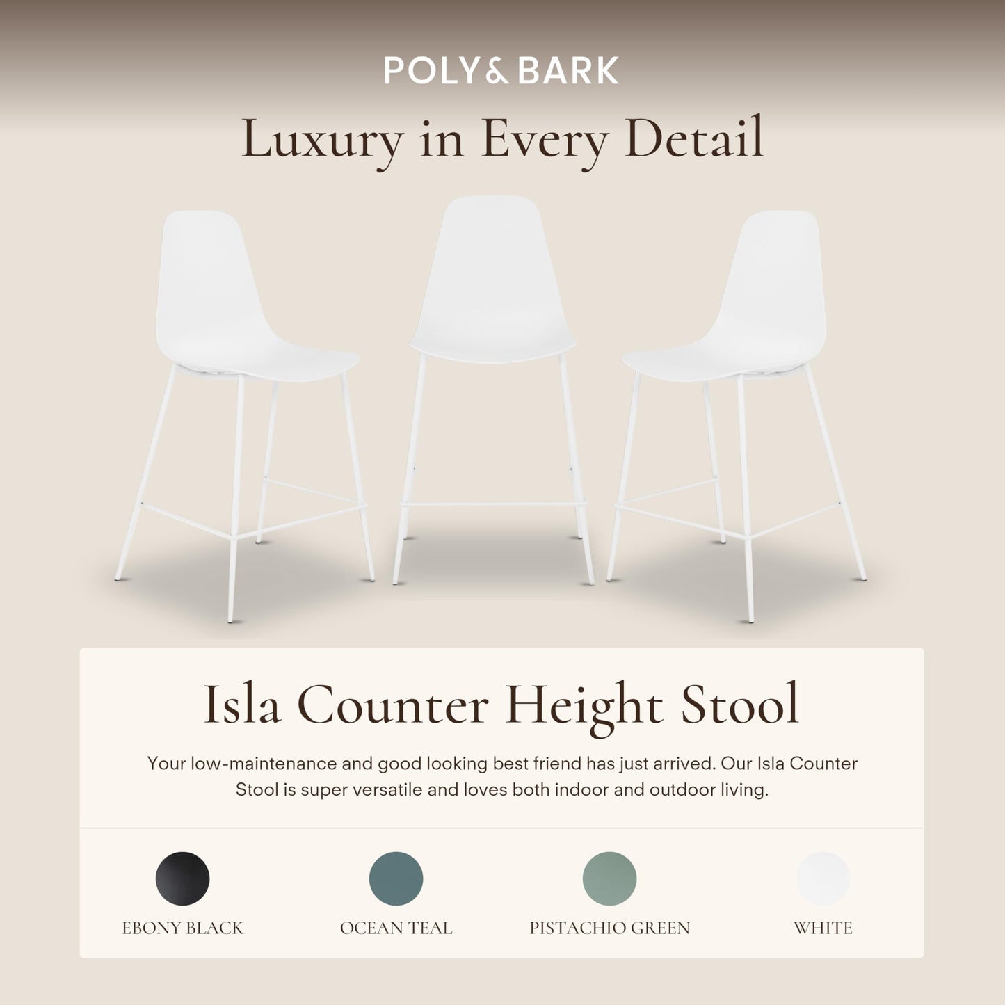 POLY & BARK Isla Modern Dining Chairs Set of 4 – Mid Century Modern Plastic Dining Chair with Metal Legs – Kitchen & Dining Room Chairs – Indoor/Outdoor – White