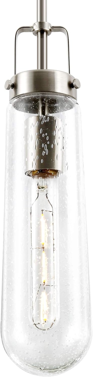 Light Society Tahoe Pendant Light, Seeded Glass with Satin Nickel Finish, Contemporary Mid Century Modern Style Lighting Fixture