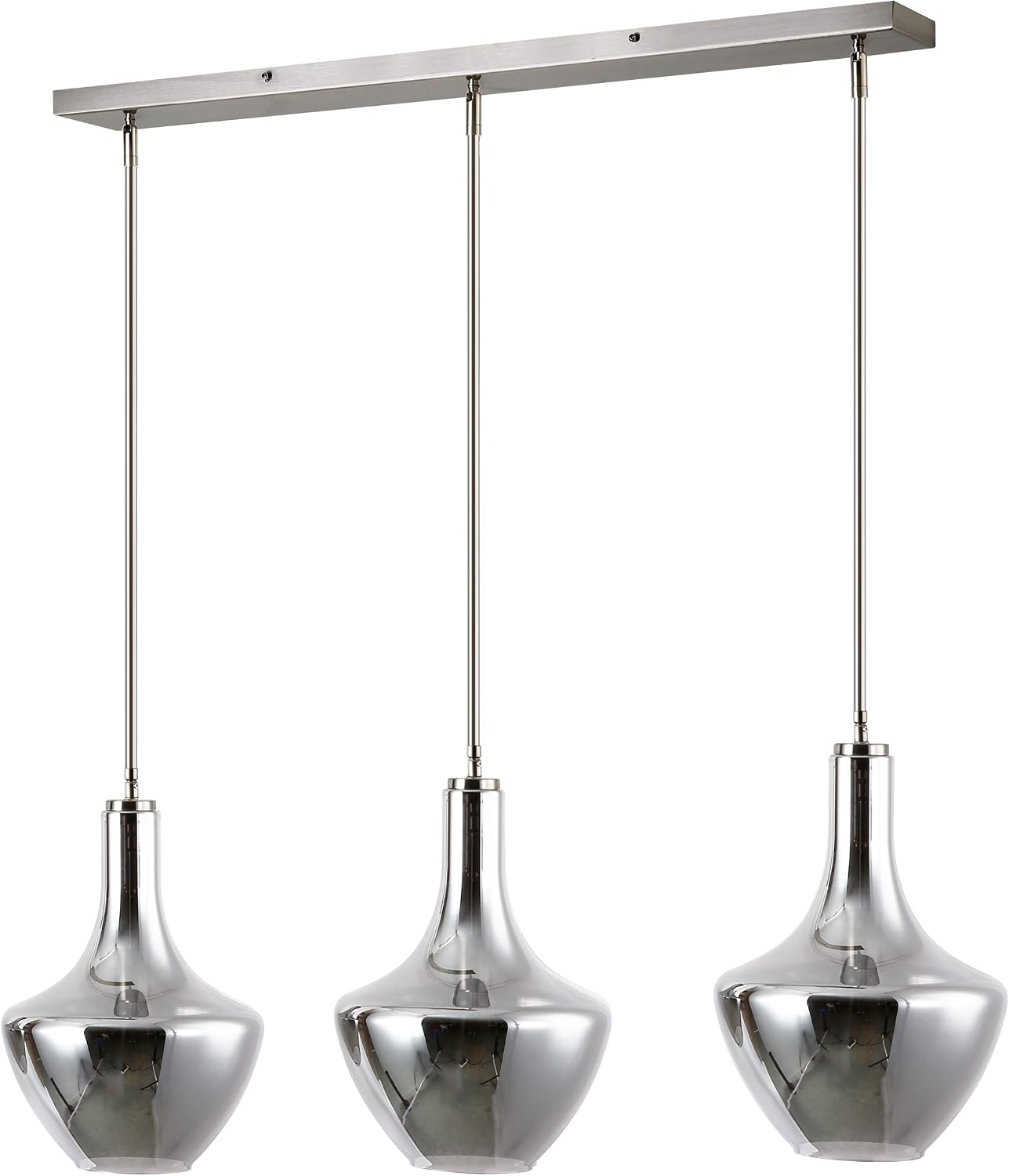 Light Society Modena 3-Light Island Light, Chrome Glass with Satin Nickel Finish, Contemporary Mid Century Modern Style Lighting Fixture