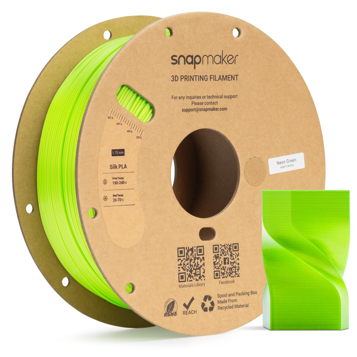 Snapmaker Silk PLA Filament 1.75mm, PLA 3D Printer Filament 1kg (2.2lbs)