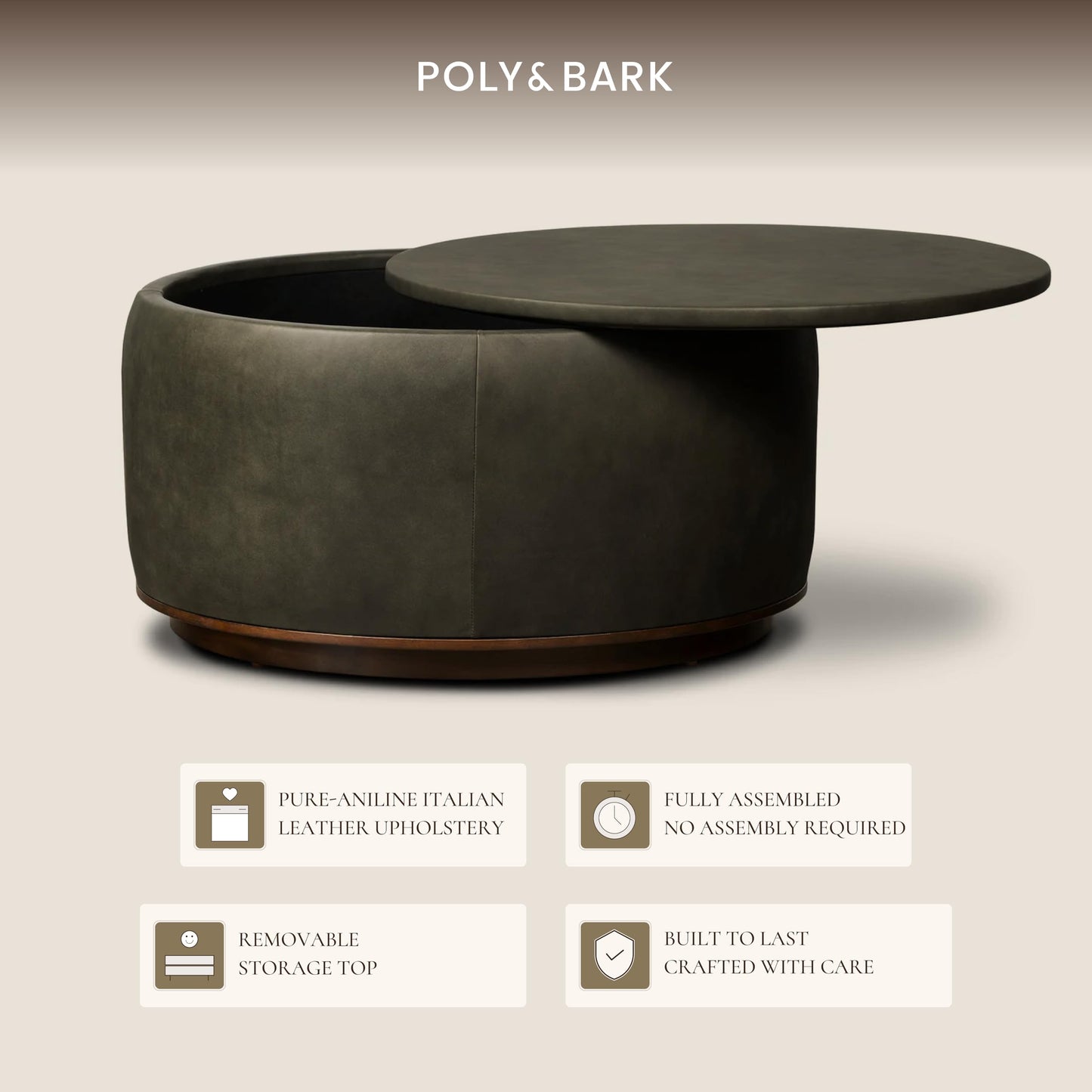 POLY & BARK Essex 89” Full-Grain Italian Leather Sofa – Tufted Back, Feather-Down Comfort, Solid Wood Frame, Cognac Tan