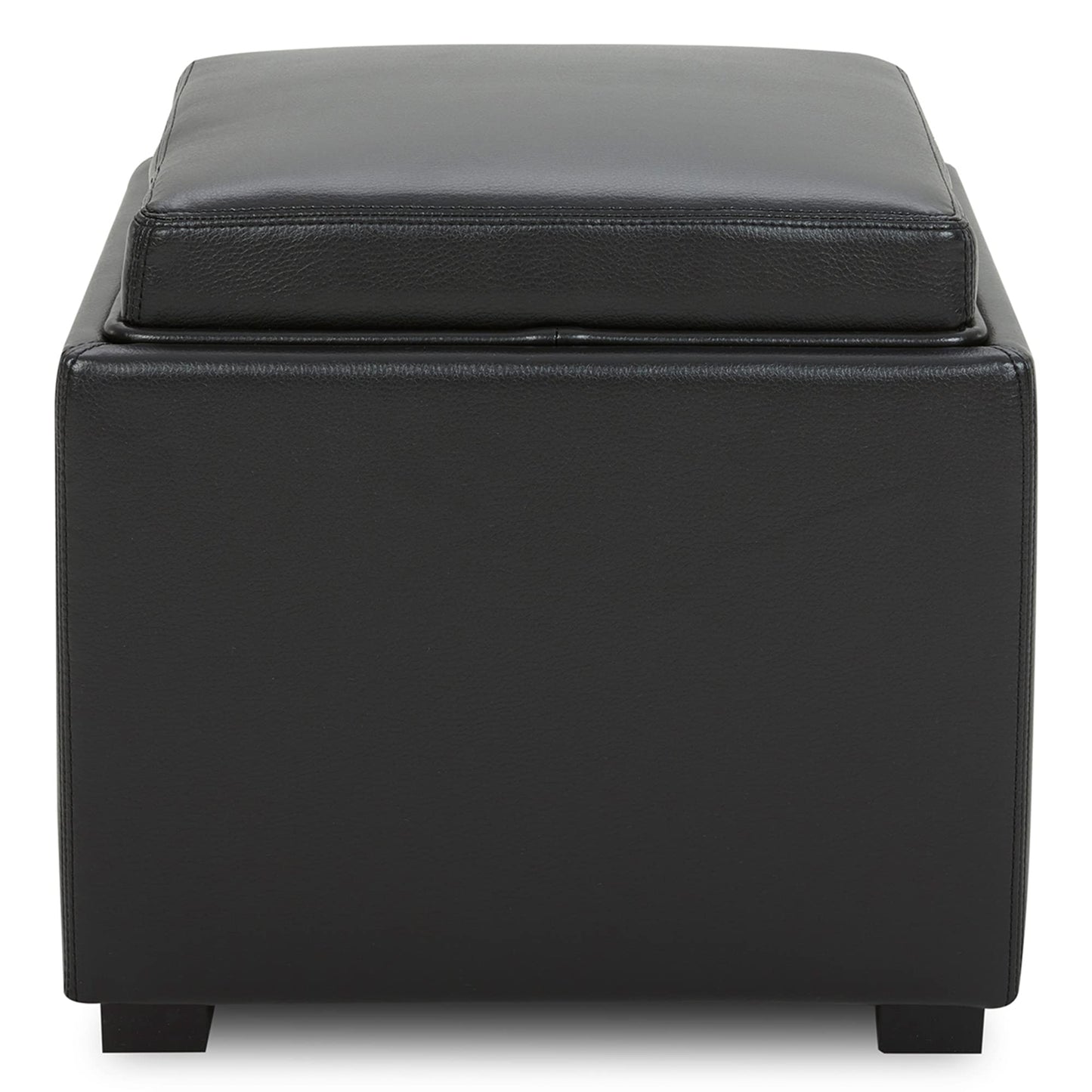 CHITA Storage Ottoman Cube with Tray Lid, Small Footstool with Storage, Square End Table for Living Room and Bedroom, Faux Leather in Saddle Brown