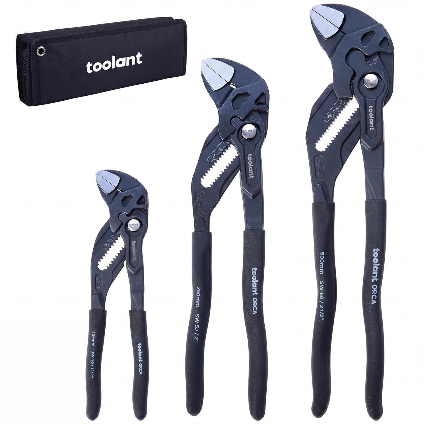 toolant 7-Inch Pliers Wrench – 10:1 Lever Ratio CR-V Steel, Smooth Parallel Jaws, Push-Button Quick Adjust, Zinc Phosphate Finish, with Belt Pouch – for Plumbing, Automotive & DIY