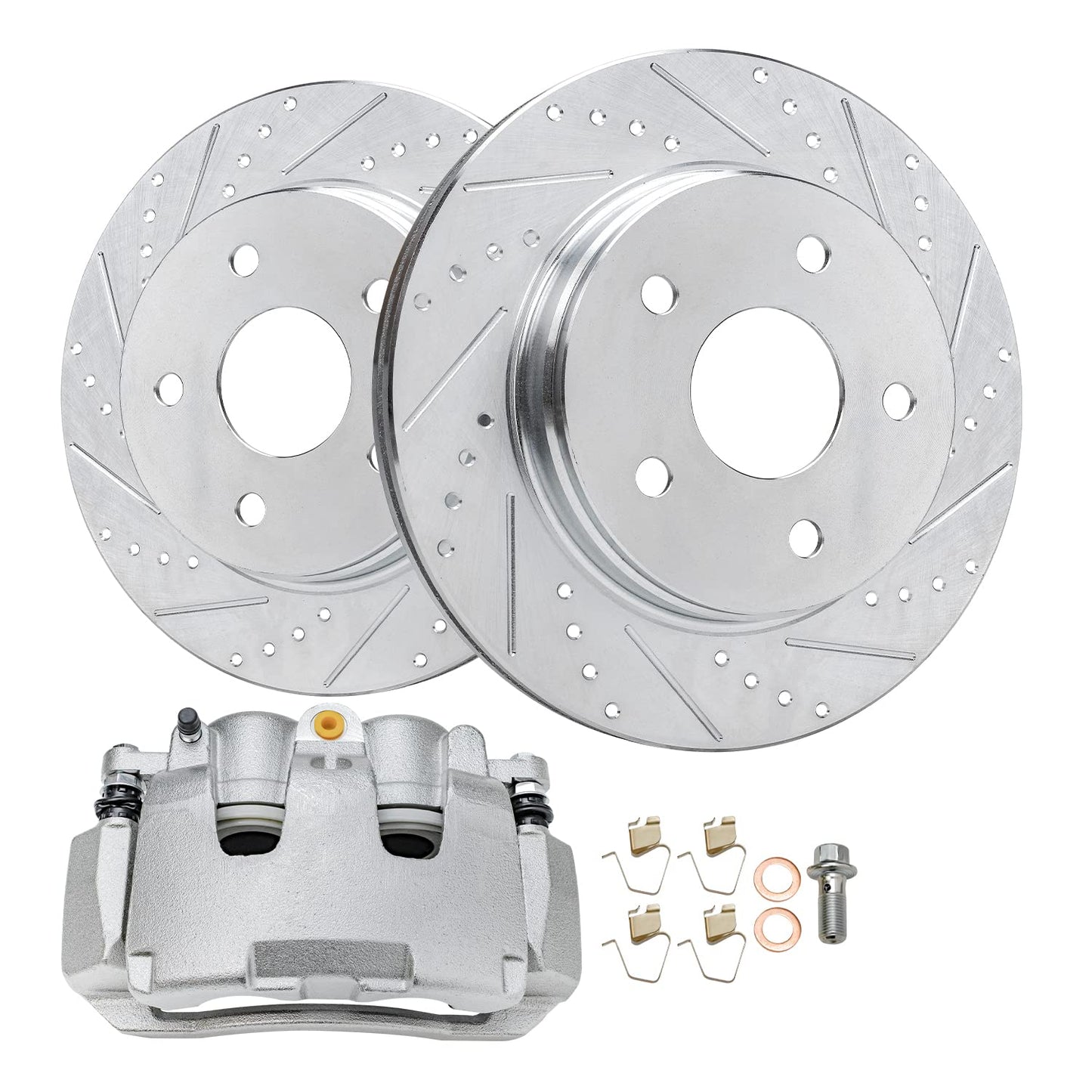 Detroit Axle - Rear Brake Kit for Chevy Silverado Sierra 1500 Suburban Yukon XL Tahoe Escalade ESV Drilled & Slotted Brake Rotors Ceramic Brakes Pads
