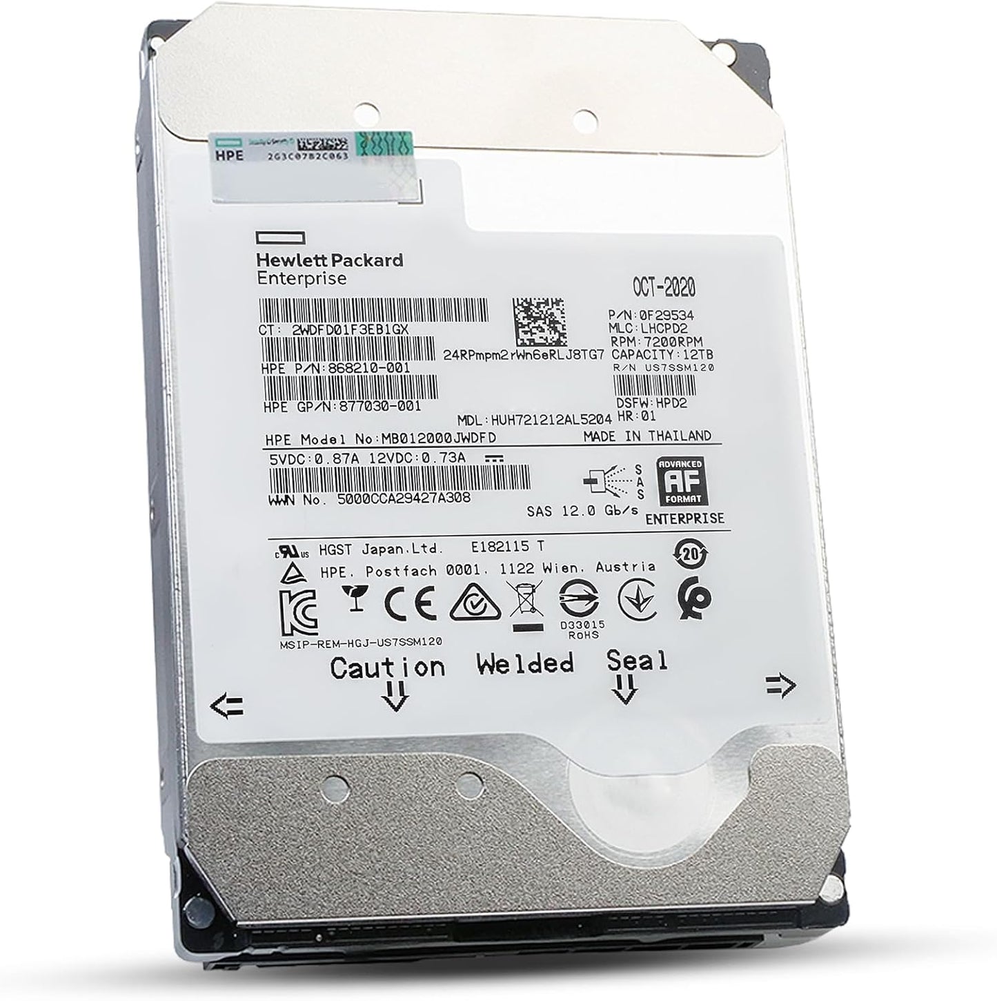 HP/HGST Ultrastar DC HC520 HUH721212AL5204 0F29534 12TB 7200 RPM SAS 12Gb/s 512e 3.5in Enterprise Hard Drive MB012000JWDFD 868210-001 (Renewed)