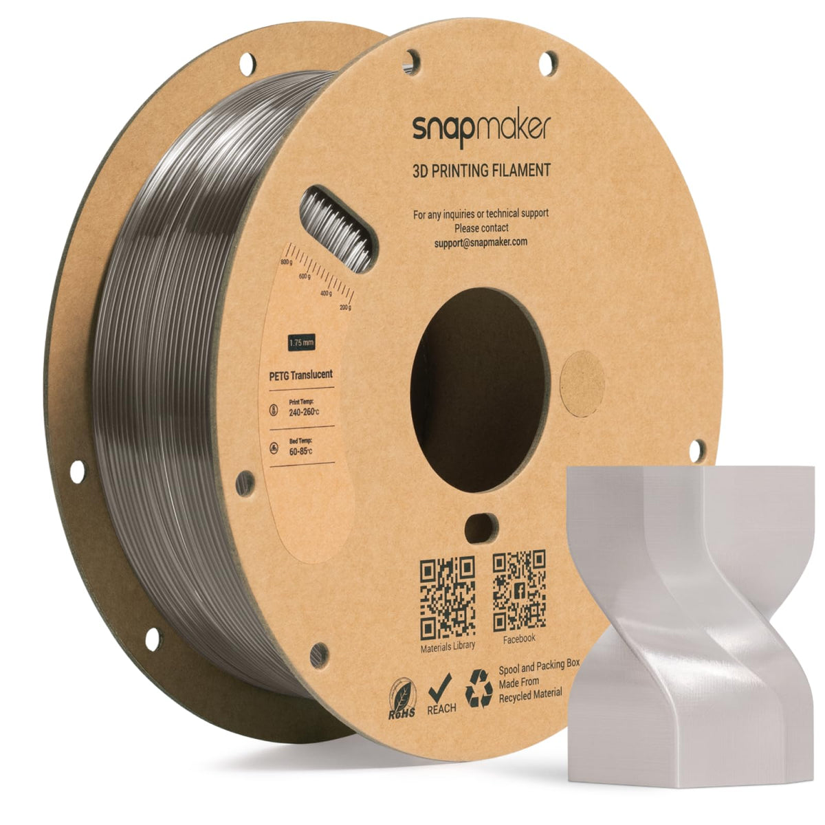 Snapmaker PETG Filament 1.75mm,PETG HF 3D Printer Filament 1kg(2.2lbs)