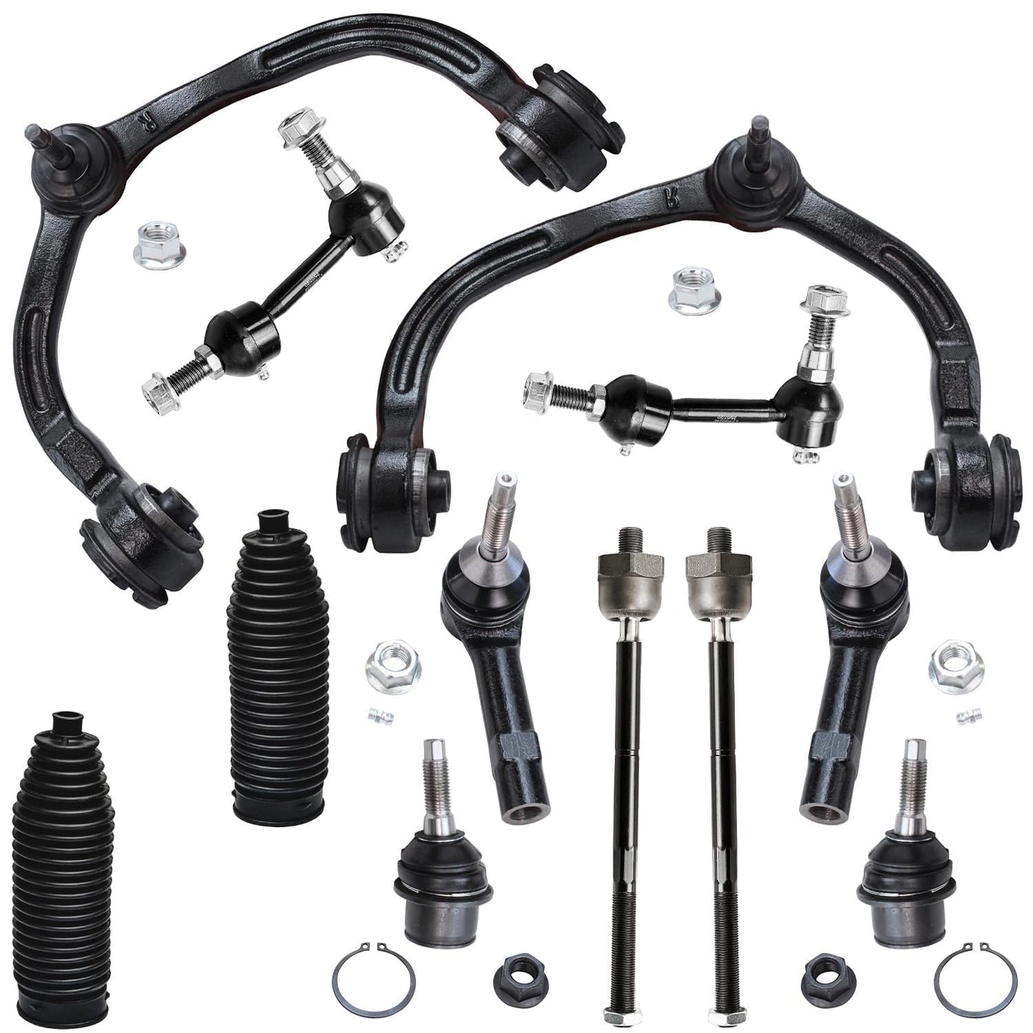 Detroit Axle - 12pc Front End Kit for 07-13 Chevy Silverado 1500 GMC Sierra | Suburban Yukon XL 1500 Tahoe Escalade ESV EXT, 2 Upper Control Arms 2 Sway Bars 4 Tie Rods 2 Lower Ball Joints 2 Boots