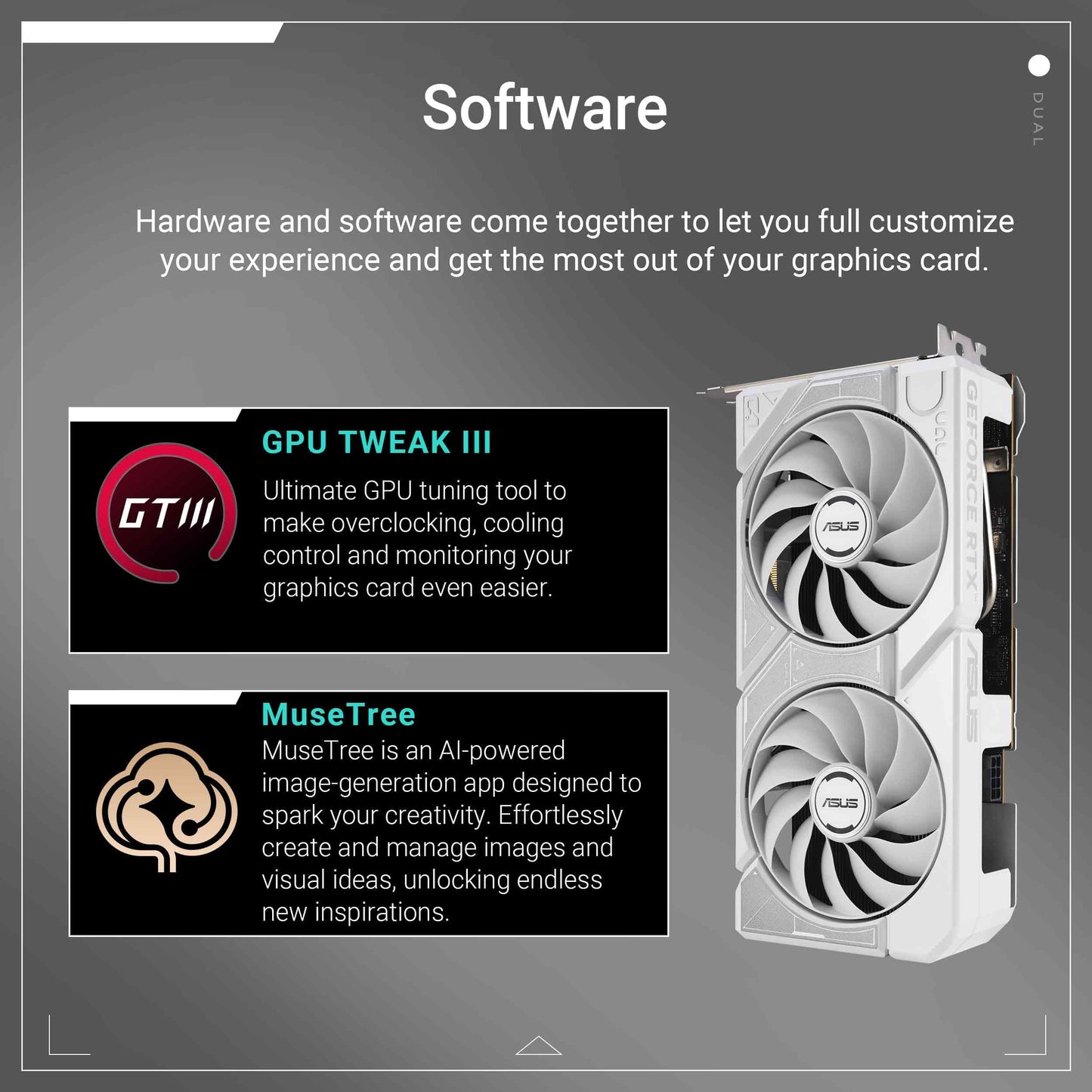 ASUS Dual NVIDIA GeForce RTX™ 5060 8GB GDDR7 White OC Edition Graphics Card, Desktop (PCIe 5.0, DLSS 4, HDMI 2.1b, DisplayPort 2.1b, 2.5-Slot, Axial-tech Fan, Dual BIOS), 3 Year Warranty