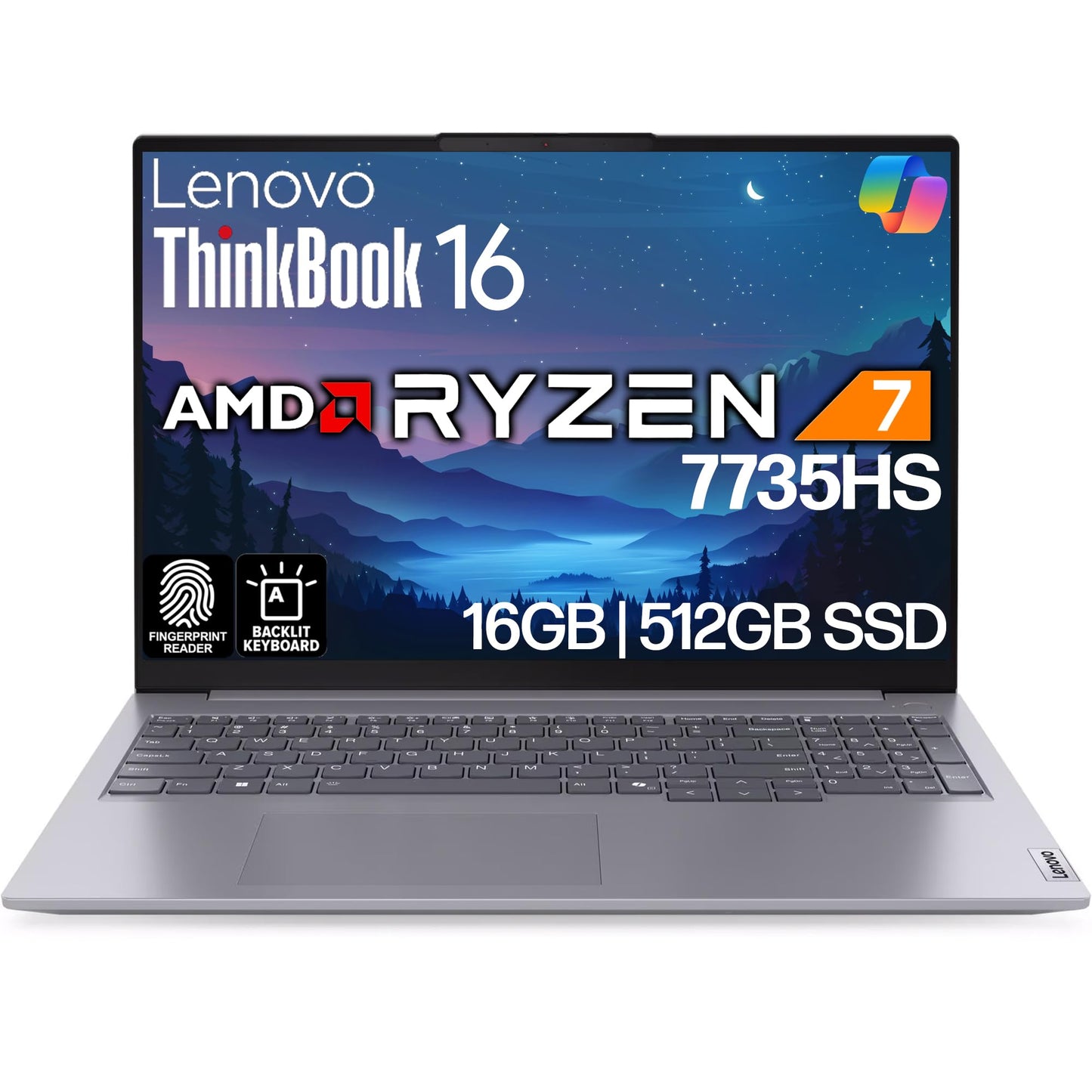 Lenovo ThinkBook 16 G7 Business Laptop, 16” FHD+, AMD Ryzen 7 7735HS, 32GB DDR5, 1TB NVMe, WiFi 6E + BT, Backlit KB, Fingerprint Reader, HD Webcam, Win 11 Pro