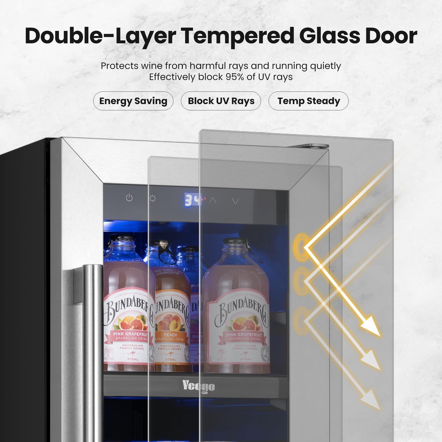 Yeego Beverage Refrigerator & Drink Fridge - 24 inch 180 Cans Beer Cooler Glass Door, 34-54℉ Under Counter Refrigerator Built-in for Drink Soda Wine for Bar Office Bedroom