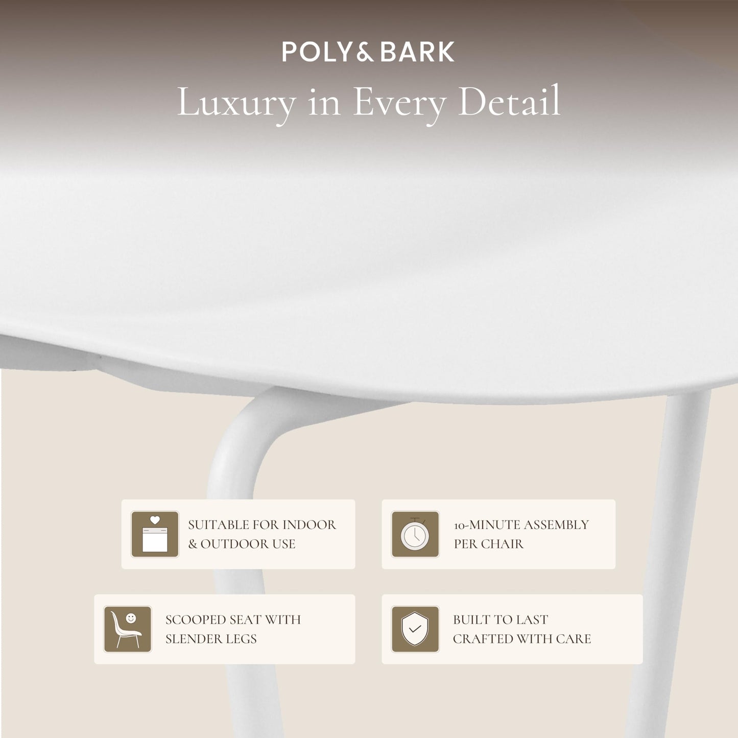 POLY & BARK Isla Modern Dining Chairs Set of 4 – Mid Century Modern Plastic Dining Chair with Metal Legs – Kitchen & Dining Room Chairs – Indoor/Outdoor – White