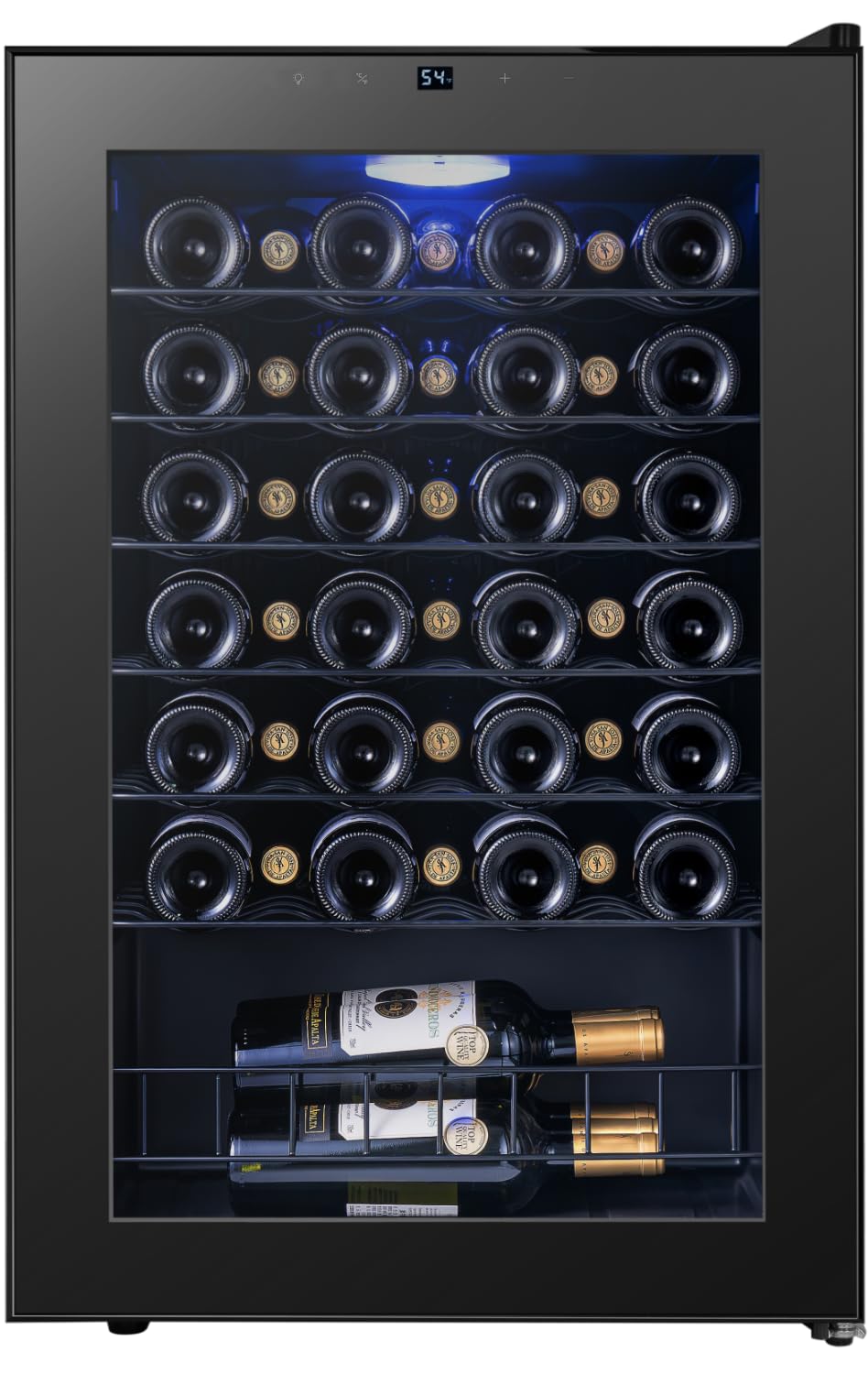 Yeego 34 Bottle Wine Fridge, Freestanding Compressor Wine Cooler Refrigerator, Wine Cellar with 38-65℉ Digital Temperature Control & Double-layer Glass Door for Red and White, Champagne, Black
