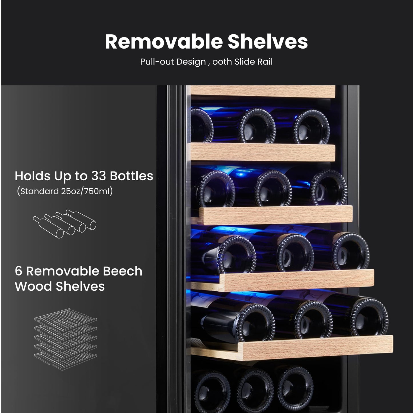 Yeego 24'' Wine Cooler Refrigerator - 52 Bottles Wine Fridge, 40-65°F Dual Zone Wine Refrigerator With Glass Door, Built-In/Freestanding/Under Counter, Adjustable Shelves Fridge for Home Bar Office