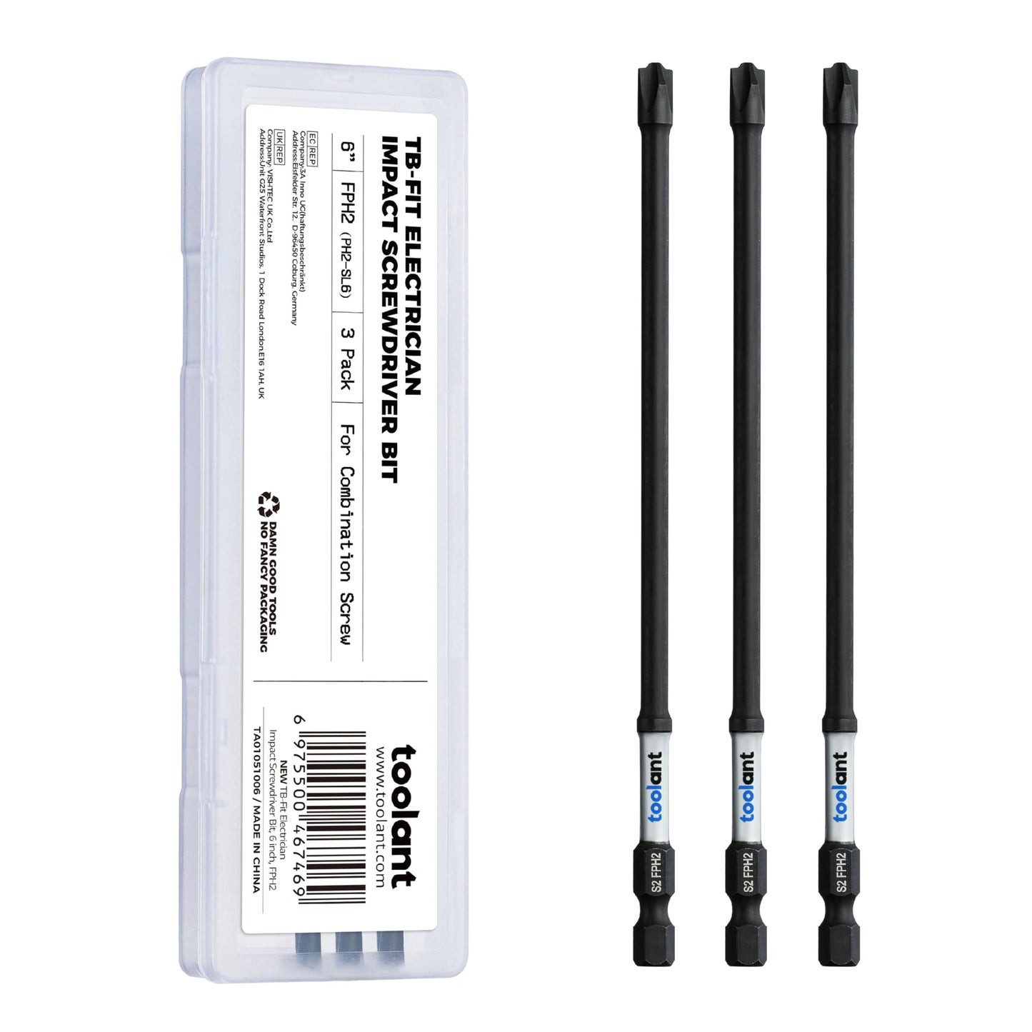 toolant 7pcs TB-Fit Electrician Impact Screwdriver Bit Set, FPH1（PH1-SL4.5）FPH2（PH2-SL6）Screwdriver Bit Set, 1/4” Hex-Shank S2 Steel, CNC Machined Tips with Magnetism,