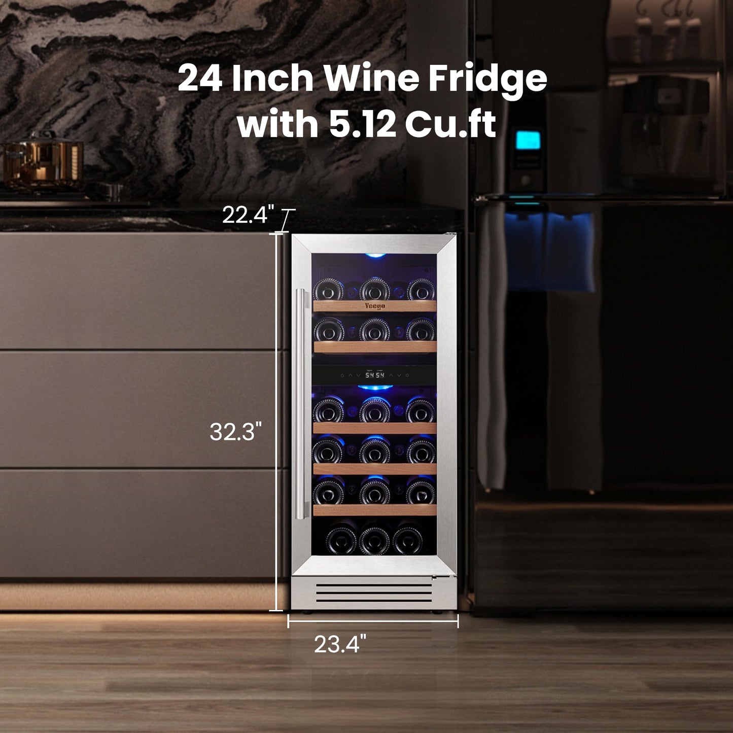 Yeego Wine Fridge Cooler - 24 Inch Dual Zone Wine Fridge Hold 52 Bottles, 40-65°F Wine Refrigerator Glass Door, Built in Fridge, Freestanding Adjustable Shelves Fridge for Beer Soda Drink Home Bar