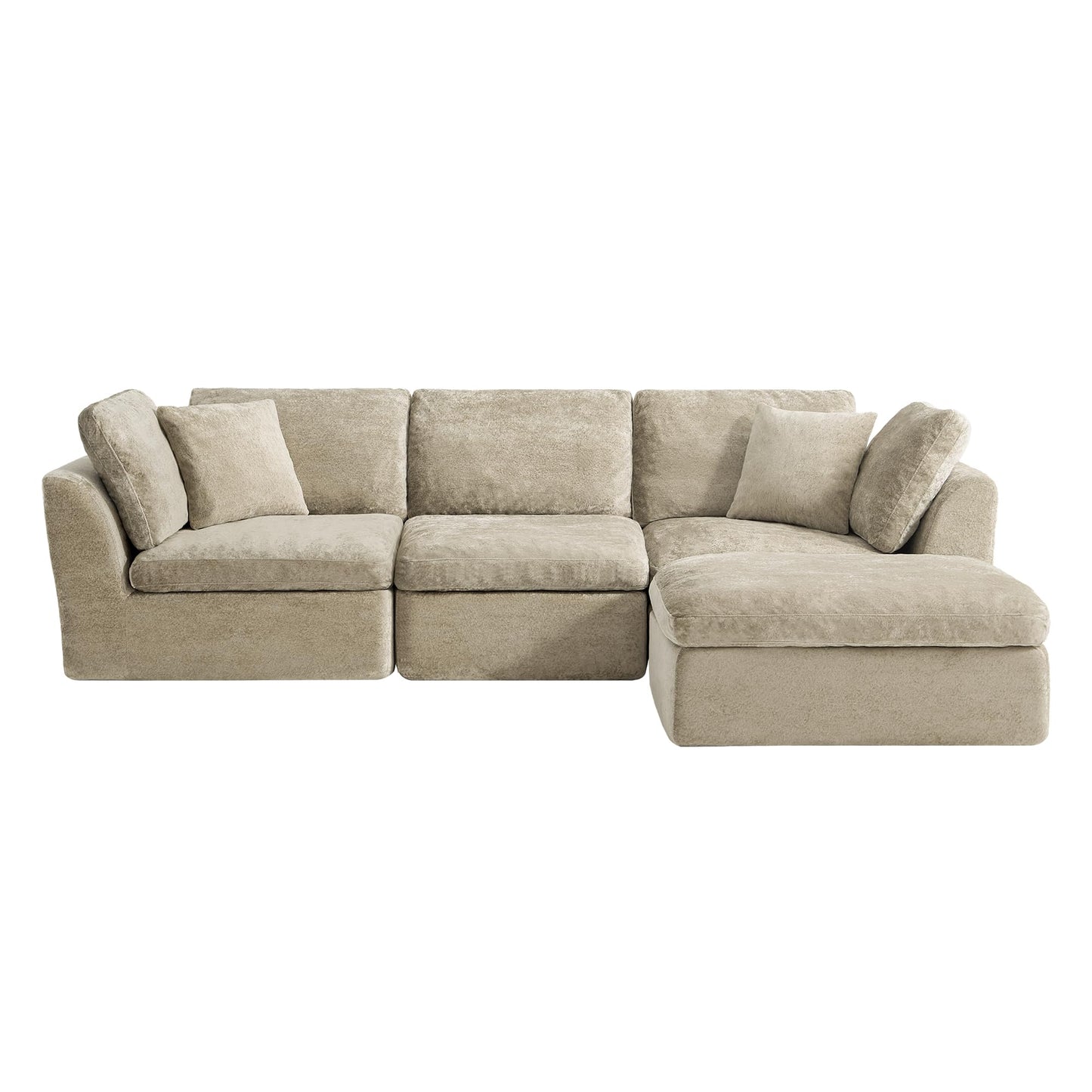 CHITA 108" Modular Sectional Couches, Boneless L-Shape Sofa with Ottoman, 3 Seater Cloud Sectional Sofa for Living Room,Khaki Gray