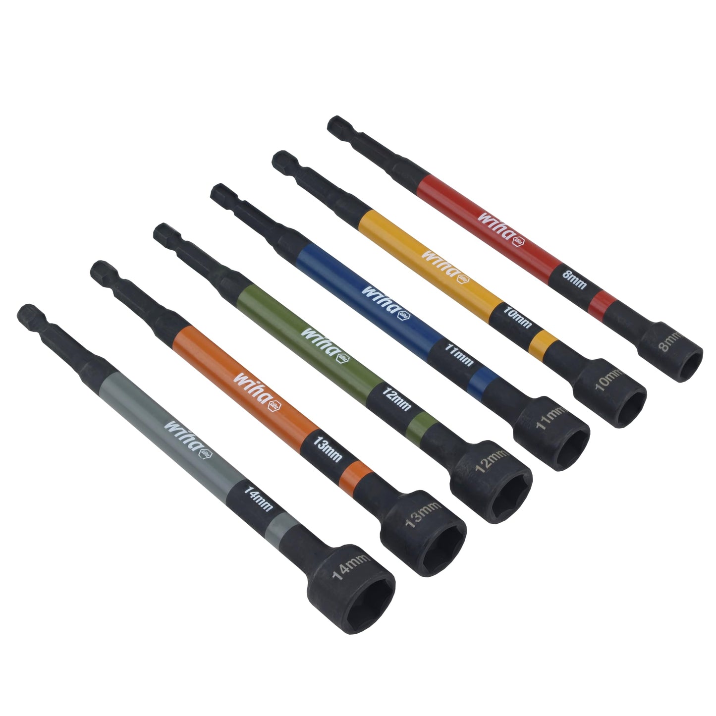 Wiha 70486 Magnetic Nut Setter Set, 6 Piece SAE, Color Coded, 1/4-Inch Hex Drive, Impact Rated