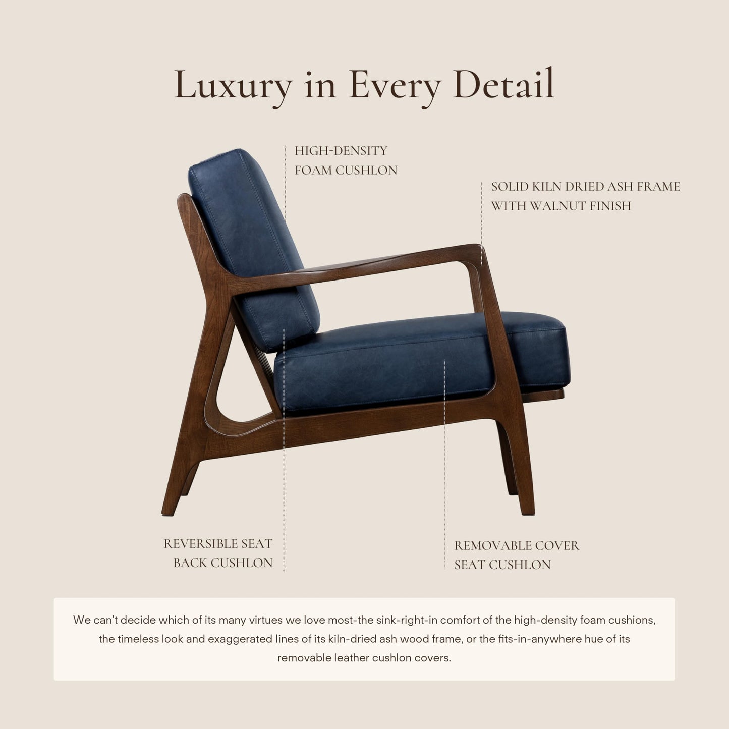 Poly & BARK Verity Leather Accent Chair – Armchair with Walnut Wood Frame – Fashion-Forward Lounge Seating for Living Room – Upholstered in Cognac Tan Leather for Modern Style