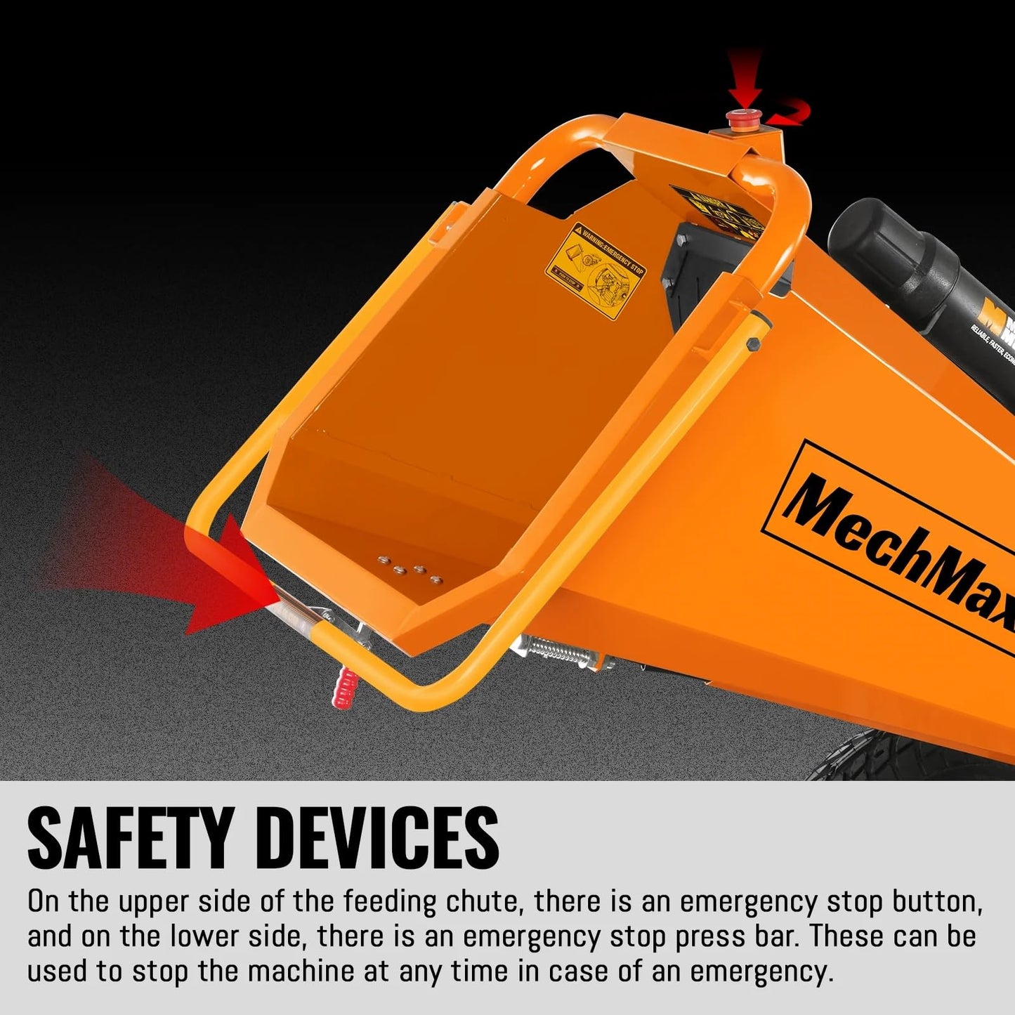 MechMaxx 6 inch ZONSEN 459cc 15hp E-Start Gas Powered 4-Wheels Wood Chipper Shredder Mulcher with Towbar/Tail Light/Emergency Stop Button/Stop Bar, Model B150 Red