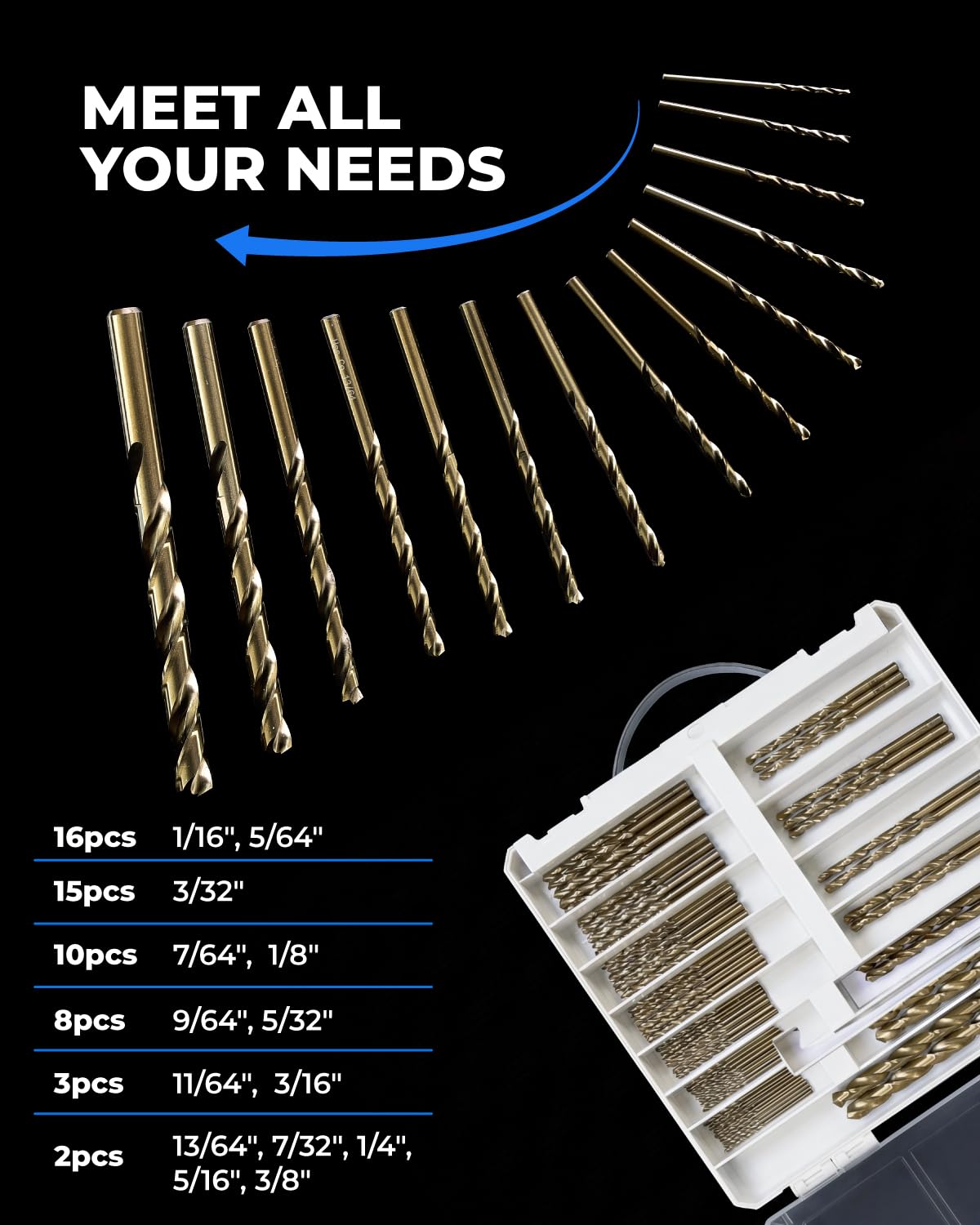 toolant Metric 19Pcs M35 Cobalt Drill Bit Set for Hardened Metal, Stainless Steel, Plastics, Wood, HSS Titanium Twist Jobber Metal Drill Bits Bulk 1mm-10mm, with Plastic Index Storage Case