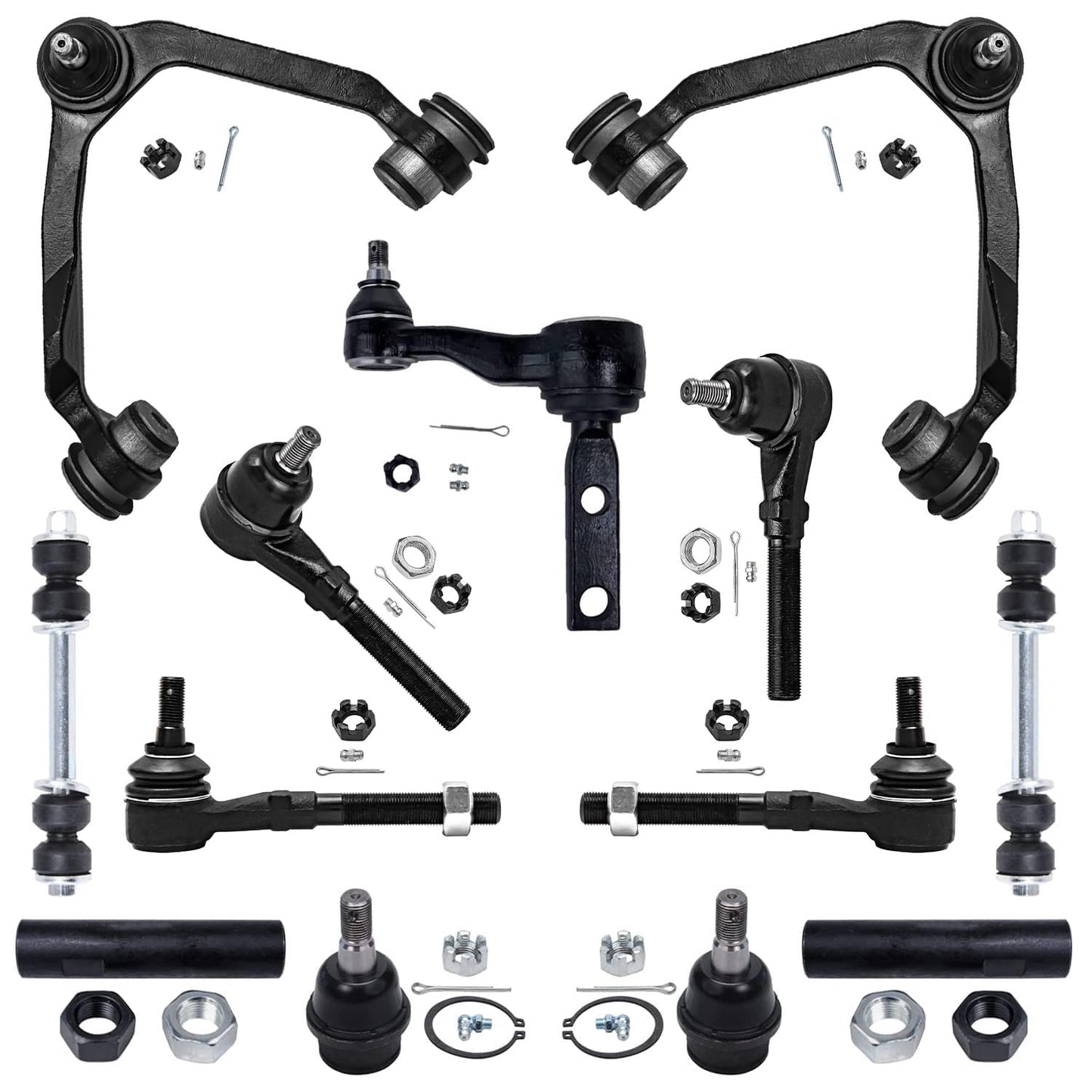 Detroit Axle - 12pc Front End Kit for 07-13 Chevy Silverado 1500 GMC Sierra | Suburban Yukon XL 1500 Tahoe Escalade ESV EXT, 2 Upper Control Arms 2 Sway Bars 4 Tie Rods 2 Lower Ball Joints 2 Boots