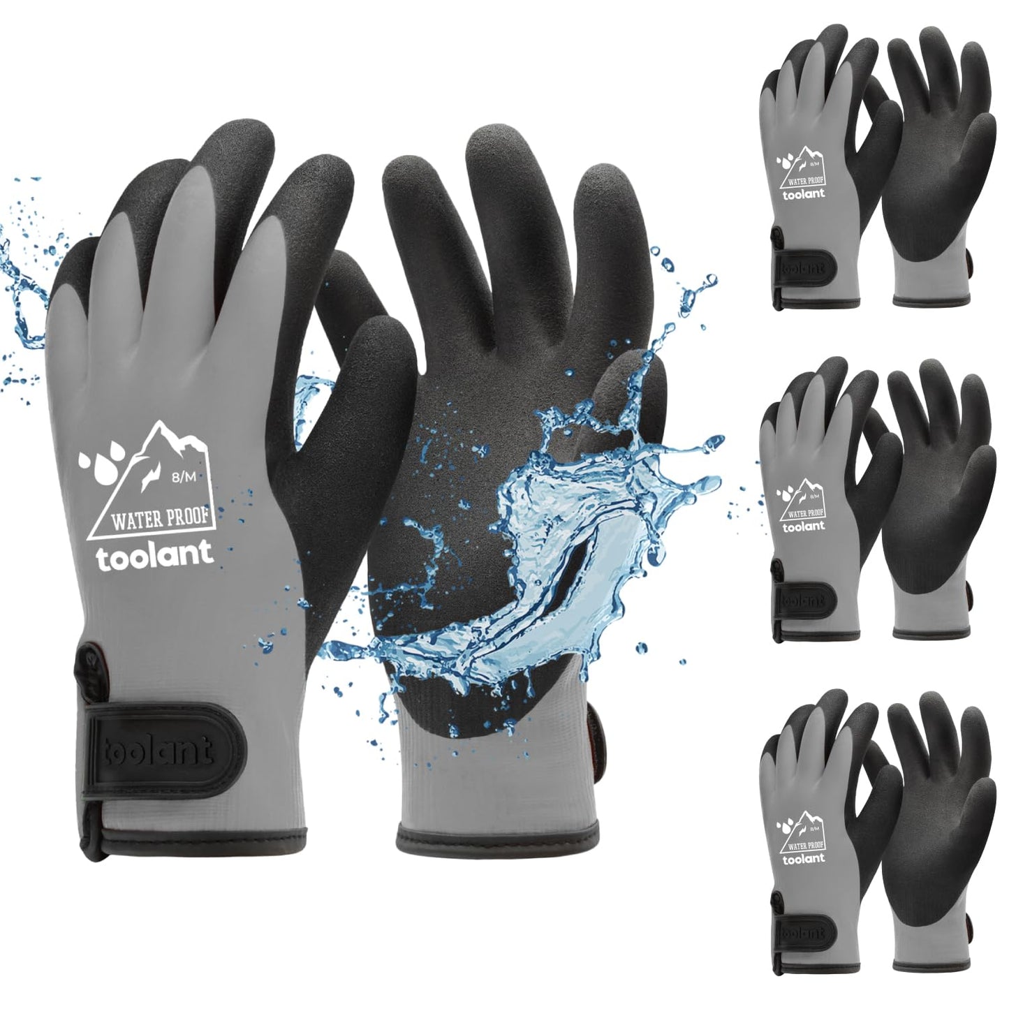 toolant 100% Waterproof Gloves for Men and Women, Winter Work Gloves for Cold Weather, Touchsreen, Thermal Gloves for Freezer Work, Fishing and Gardening, With Grip, Grey, X-Large