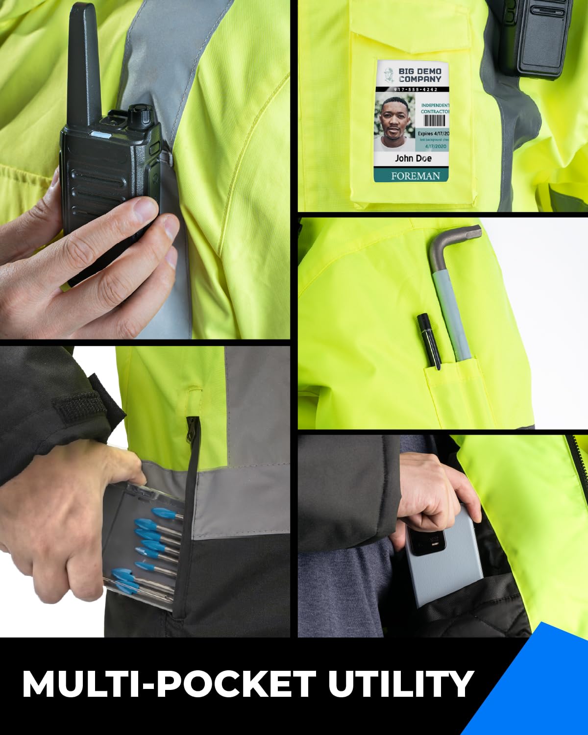 toolant 100% Waterproof Safety Jackets for Men, Hi Vis Reflective Work Jackets, Construction Rain Coats for Cold Weather